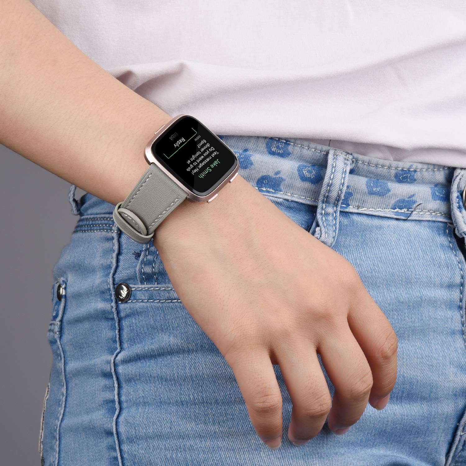 VANCLE Leather Band Compatible with Fitbit Versa Bands, Fitbit Versa Lite/Versa 2 Leather Bands and Fitbit Versa SE Accessories Bands for Women Men