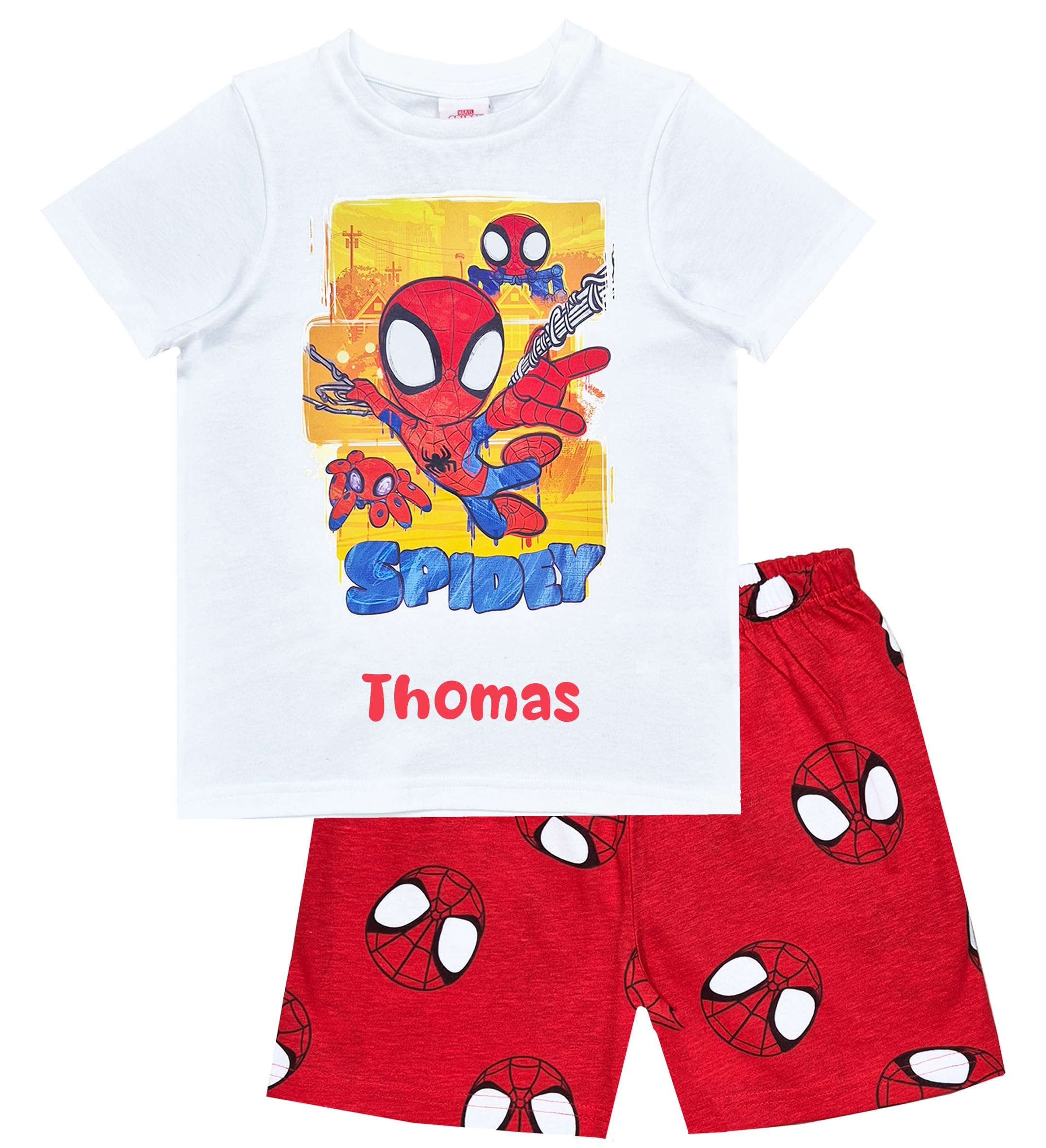Marvel Spidey & Friends Personalised Boys Short Pyjamas Spiderman Character Nightwear (Personalised Spidey Shorty, 4-5 Years)