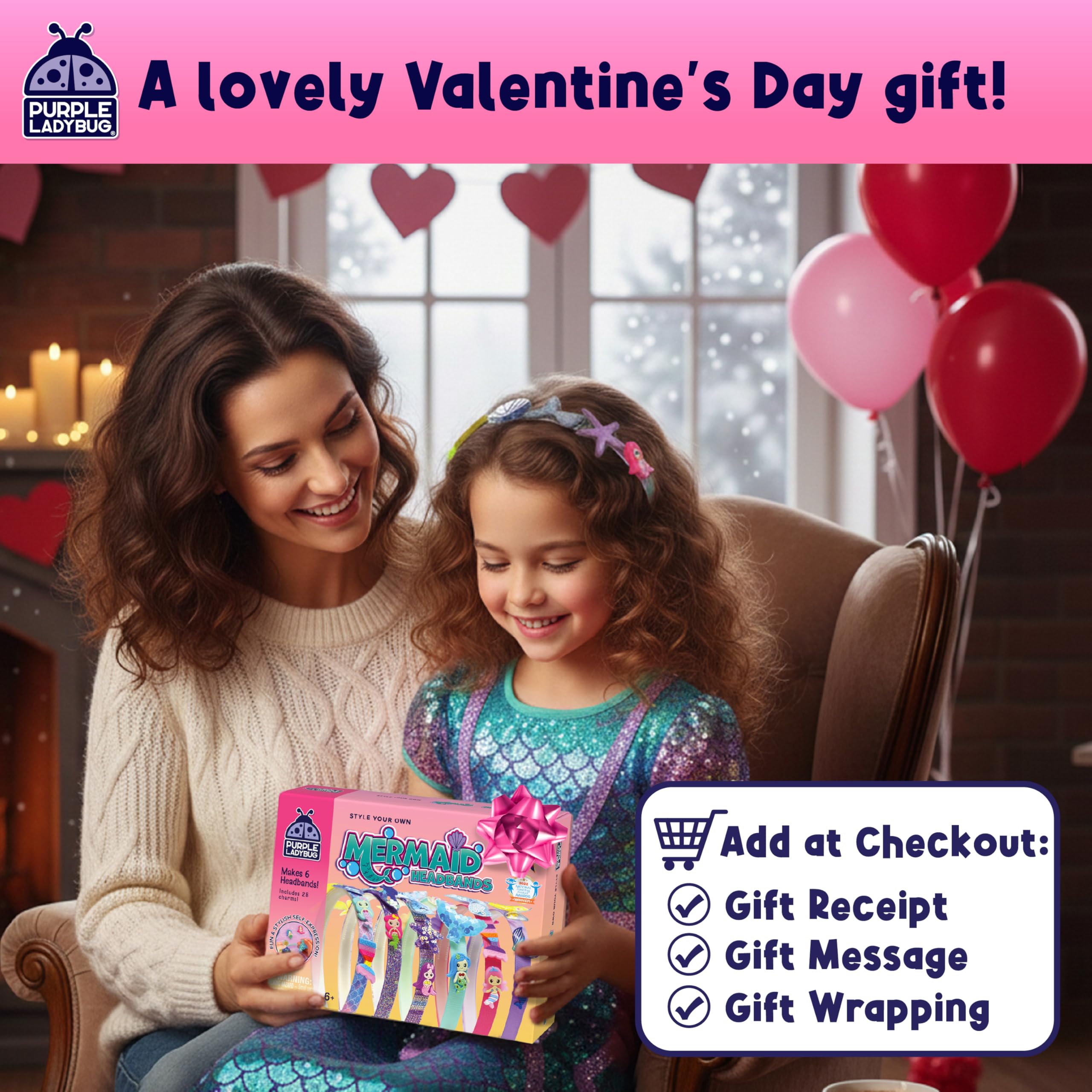 PURPLE LADYBUG DIY Headband Making Kit for Girls - Mermaid Gifts for Girls Age 6+, Creative Headband Making Set, Non-Toxic Hair Accessories, Mermaid-Themed Birthday Presents