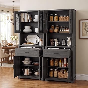 ABCASA 71" Tall Kitchen Pantry Storage Cabinet Set of 2 w/Adjustable Shelf