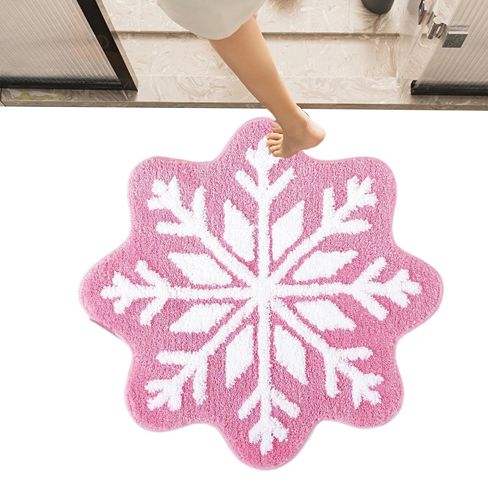 Tapis de bain rond imitation cachemire doux flocon de neige chic