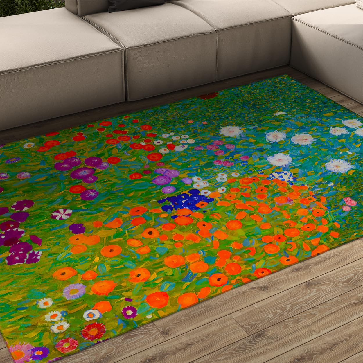 Tappeto 120x150 per corridoi giardino rustico di fiori cucine Tappetino antiscivolo superficie lavabile con retro in gomma morbido floreale opere d arte classiche stampato soggiorno da