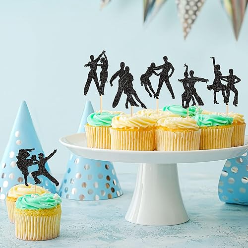 Miniatura 4 de Ercadio Paquete de 25 adornos para cupcakes de banda de rock, banda negra con purpurina para cupcakes, temática de música rock pop, temática de