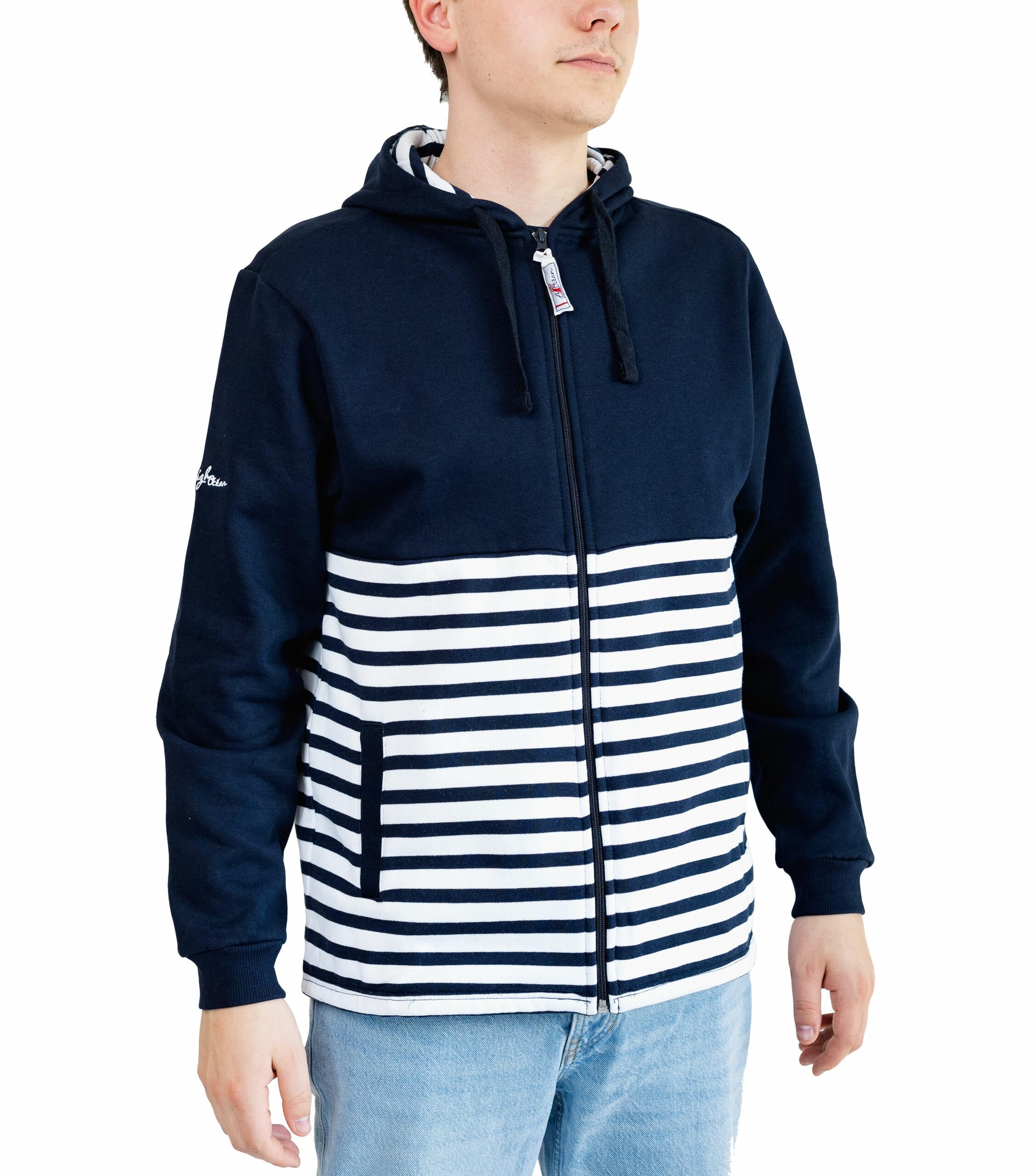 Breizh Ocean - Veste Molleton avec capuche BREST, Mixte homme ou femme, coupe droite – XS au 4XL