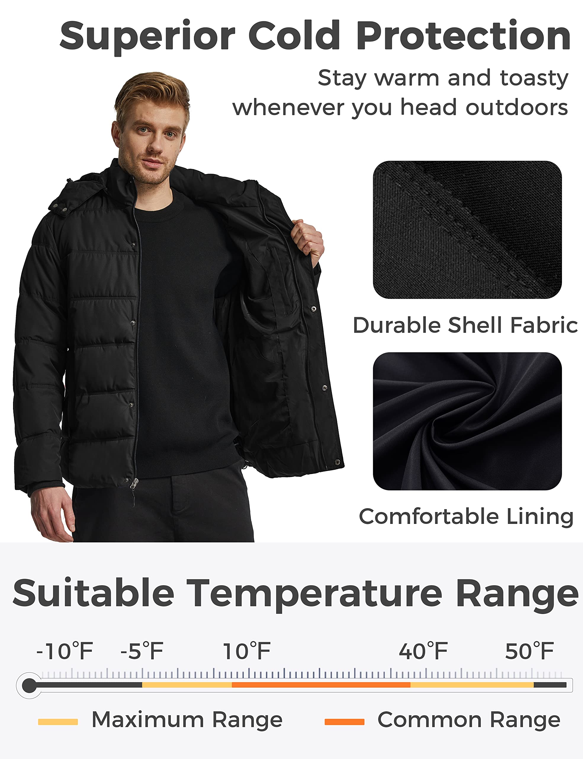Wantdo Giacca con Cappuccio Antivento Invernale Parka da Lavoro Imbottita Cappotto da Esterno Trapuntato Giubbotto da Trekking in Cotone Uomo