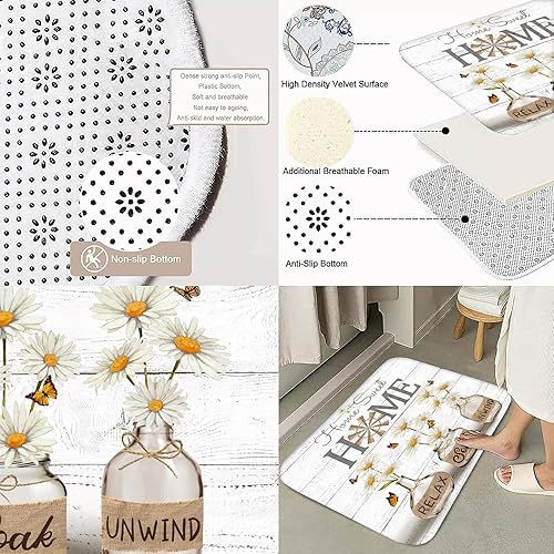 Miniatura 7 de ALEXEX Juego de 4 cortinas de ducha con margaritas blancas, juego de baño Home Sweet con cortina de ducha y alfombras y accesorios, cortina de ducha