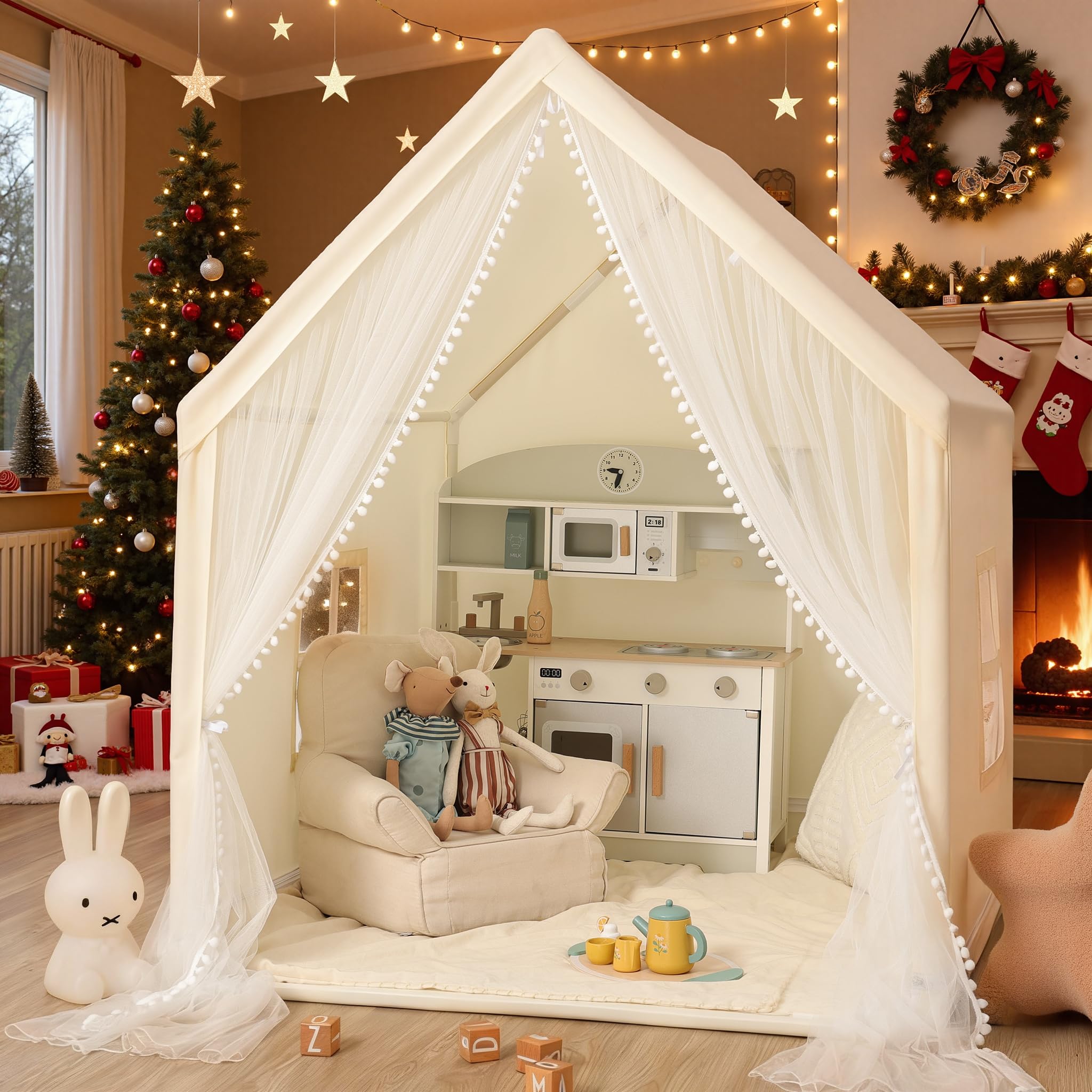 Wilwolfer Tienda de campaña para niños: Carpa de Juegos para niños con Alfombra - Casa de Juegos Grande para Interior y Exterior para niños pequeños, casa de Juegos de Princesas para niños y niñas