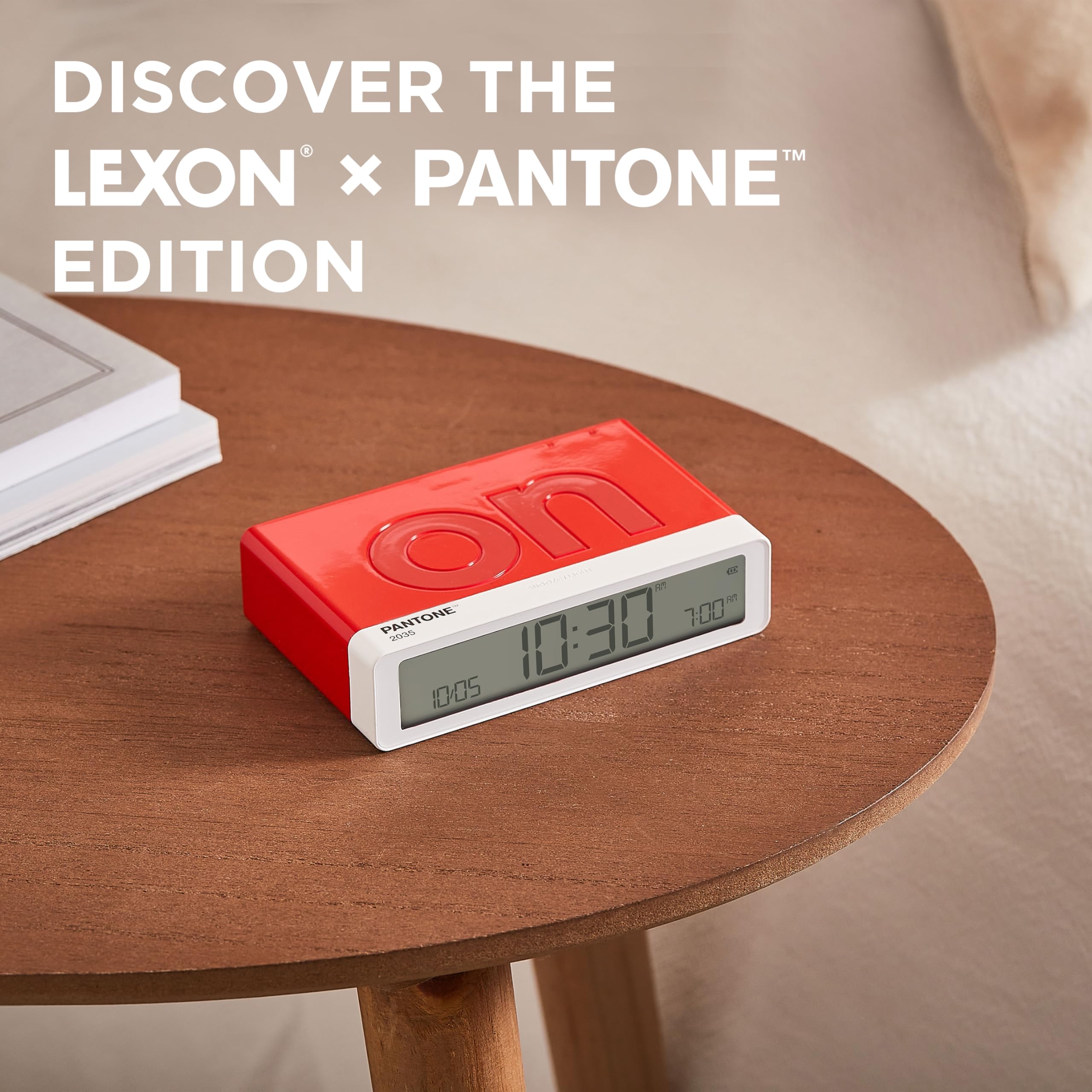 Lexon Flip Classic Pantone Digital Alarm Clock with Reversible On/Off Faces, Rechargeable bedside clock with LCD display - Image 3