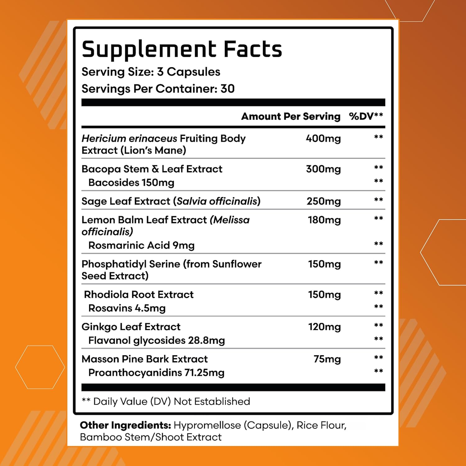 Ben's Natural Health Mind & Memory Supplement, Nootropic Brain Support with Lion’s Mane, Bacopa, Ginkgo and Rhodiola, 90 Capsules