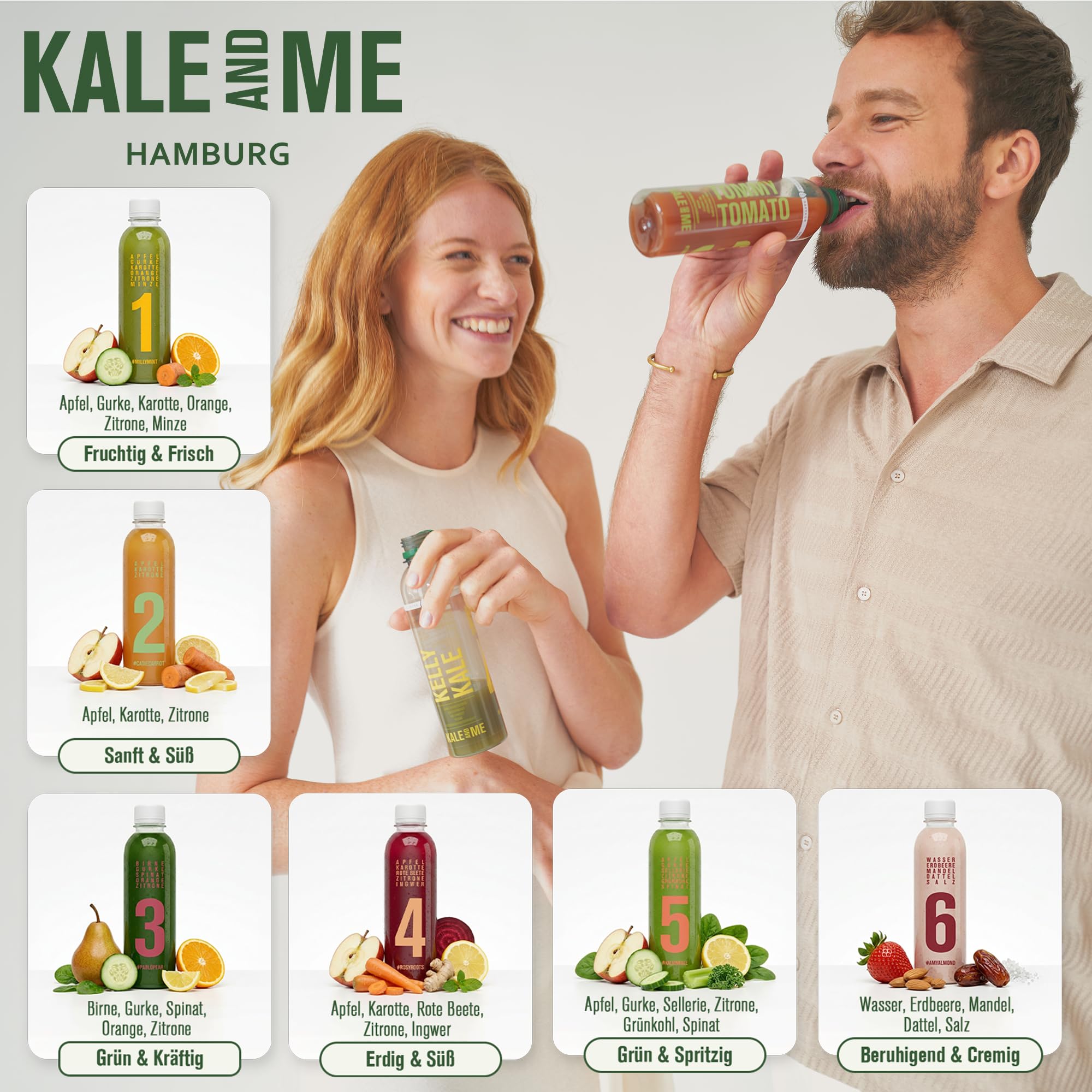 Kale&Me Saftkur Klassik 3 Tage – 18 Flaschen mit je 320 ml – 6 verschiedene kaltgepresste Säfte – vegan, ohne Zusatz- & Konservierungsstoffe – mit Guide und Gemüsebrühepulver zur Kurbegleitung