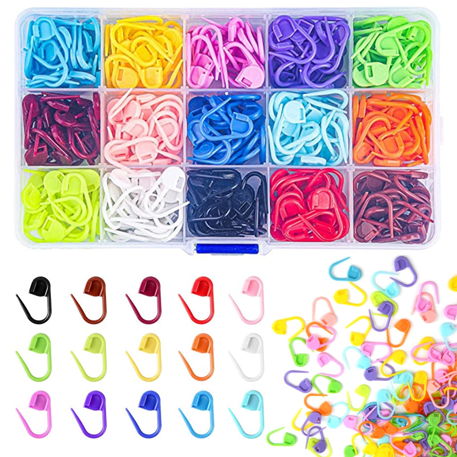 SacJkt marcadores Crochet, 300 Piezas marcadores Ganchillo, 15 Colores marcadores de Puntos Ganchillo con Caja de Almacenamiento Transparente, para Tejer, Ganchillo o Manualidades