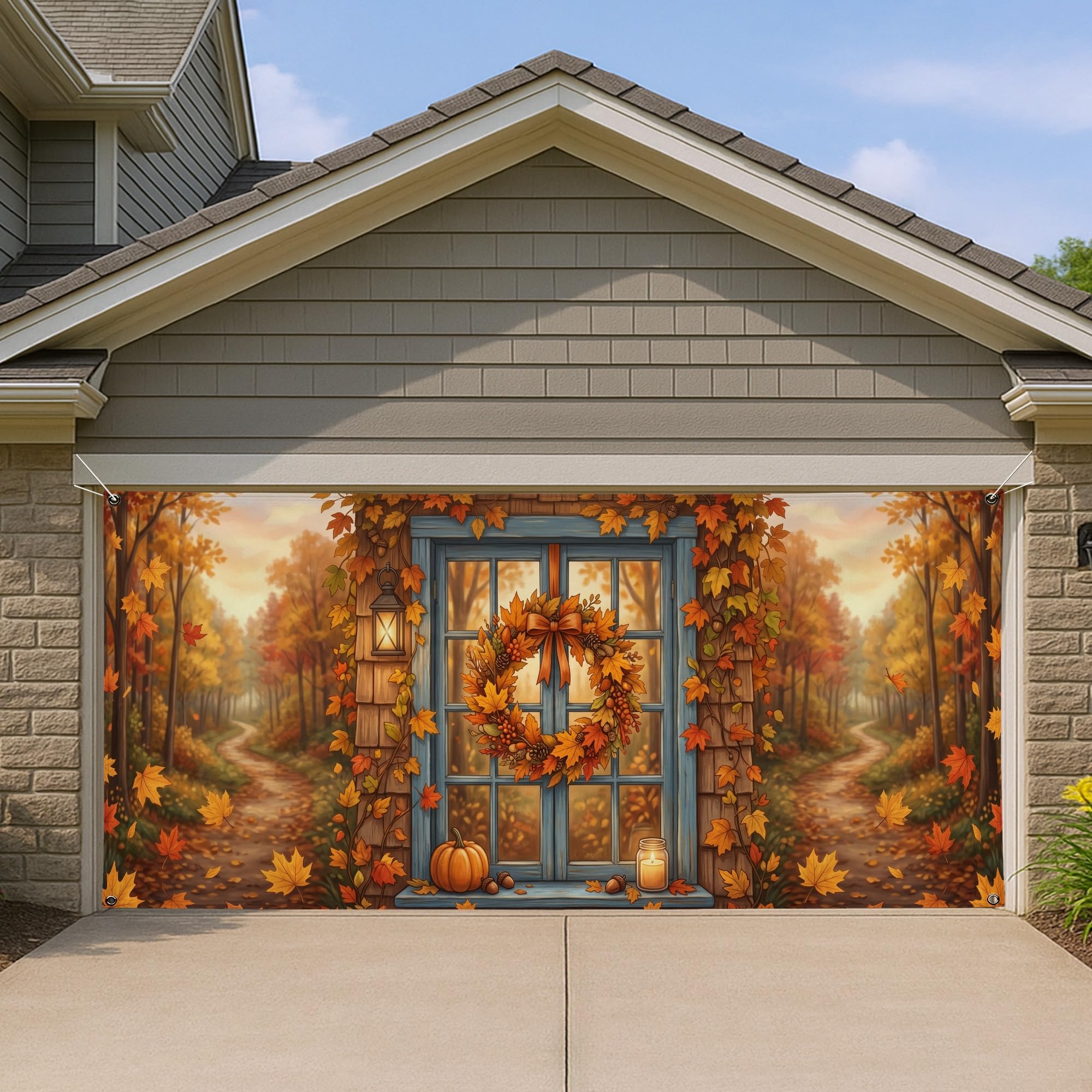 Citrouilles d'automne rustique sur grande bannière de fête extérieure pour jardin 397 cm