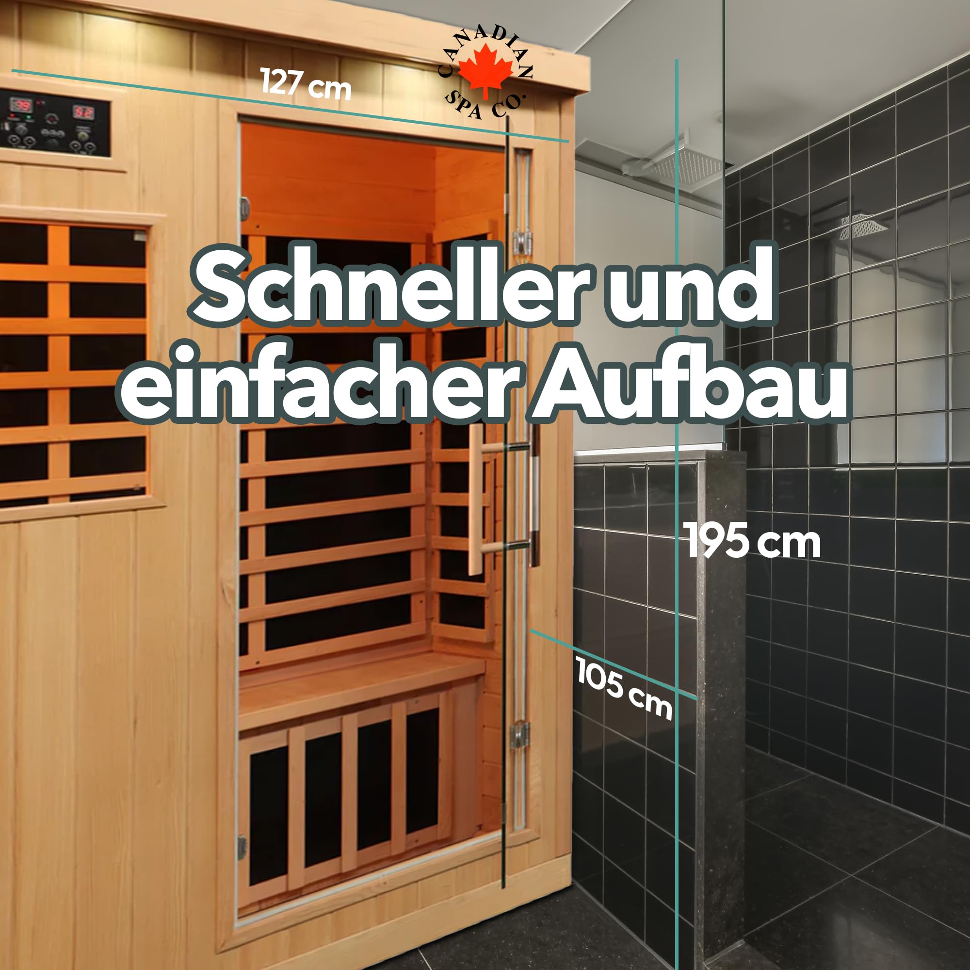 CANADIAN SPA CO. Tremblant Infrarot Sauna für 2 Personen, Sauna mit Glastür, Bluetooth-Audio und LED-Beleuchtung, Sauna aus Holz für Zuhause