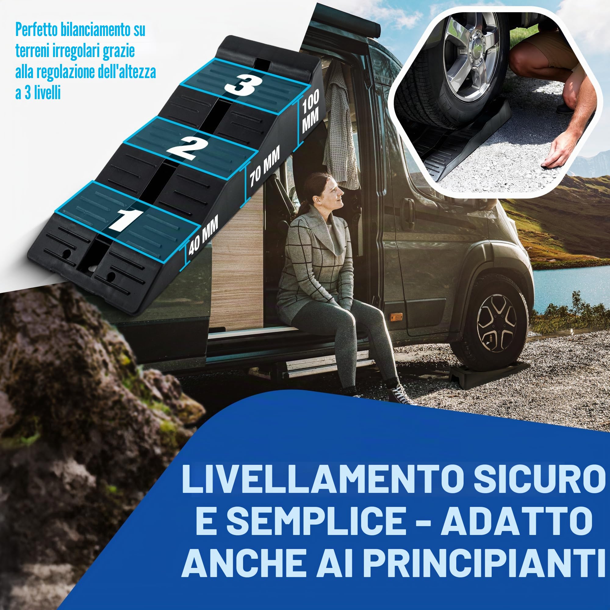Set di cunei di livellamento per camper 3 livelli 3000 kg antiscivolo
