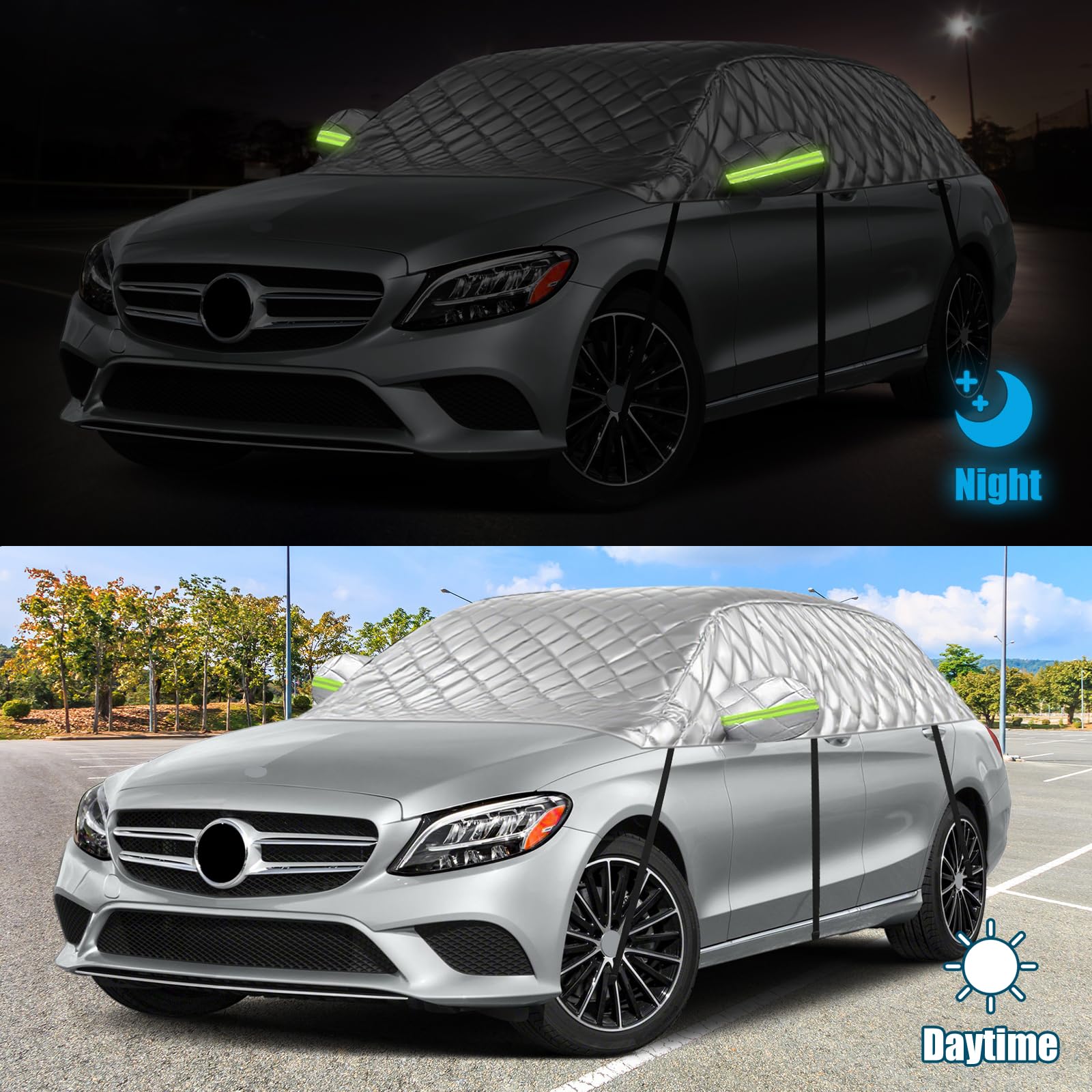 Funda Coche Exterior Compatibles con Mercedes-Benz C-Class 2015-2023, Semicubierta Anti-UV Transpirable Resistente al Polvo Lluvia Rasguño Nieve Sol