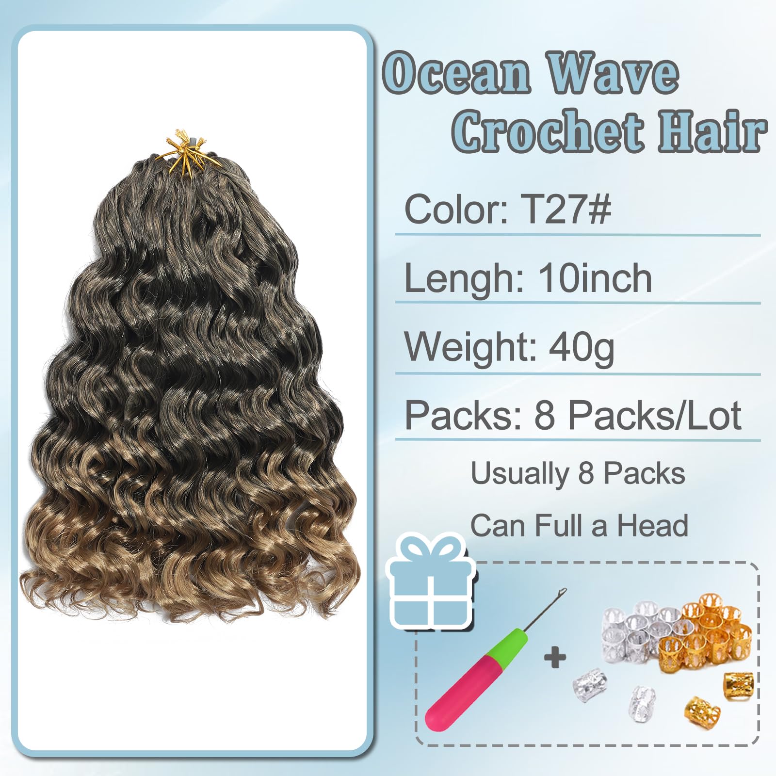 AMLUCKS Ocean Wave Crochet Hair 8 Packs Pre Looped Short GoGo Curl Crochet Hair Ombre Curly Deep Wavy Twist Braids Synthetic Braiding Hair Extensions for Women (T27# - Image 2