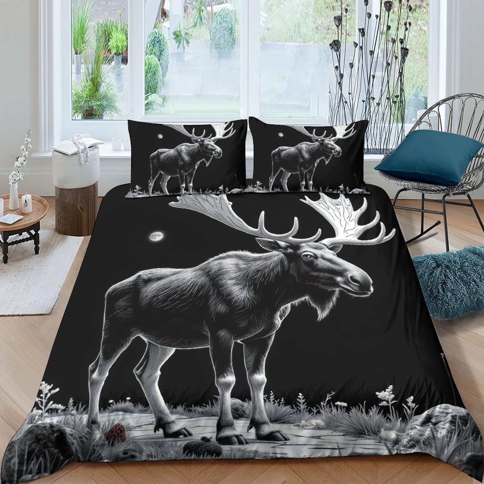 Ctjqhvkz Style-10 3D Printed Moose Forest Fitted Sheet Microfiber Anti-Slip Bed Sheet For Bedroom Guest Room Mattress Decor Single（135X200cm）