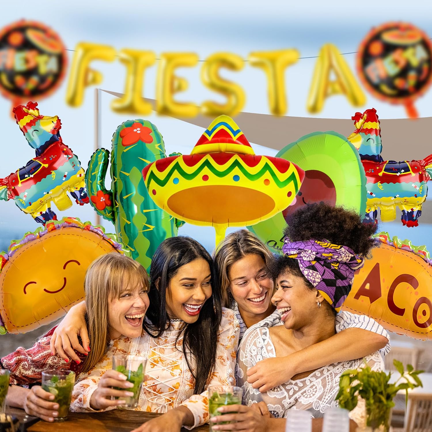 Mexican Party Decorations Fiesta Balloons - 14 Pcs Cinco De Mayo Decorations Including Cactus Llama Avocado Foil Balloon Papel Picado Banner for Fiesta Taco Luau Party Decor Supplies
