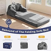 Vista 7 de MAXYOYO Sofá Cama Plegable con Respaldo, Sofá Cama Desplegable Sin Huesos con Asa, Sillón Puf Convertible 2 en 1 a Sofá Tumbona de Piso, Cómodo Sofá