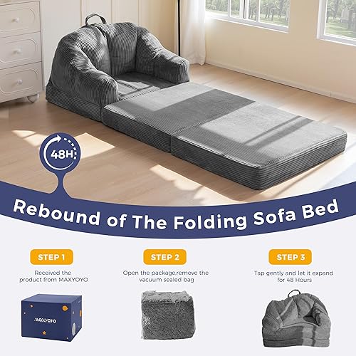 Miniatura 7 de MAXYOYO Sofá cama plegable con respaldo, sofá cama plegable sin hueso con asa, puf convertible 2 en 1, sillón a sofá tumbona, cómodo sofá plegable