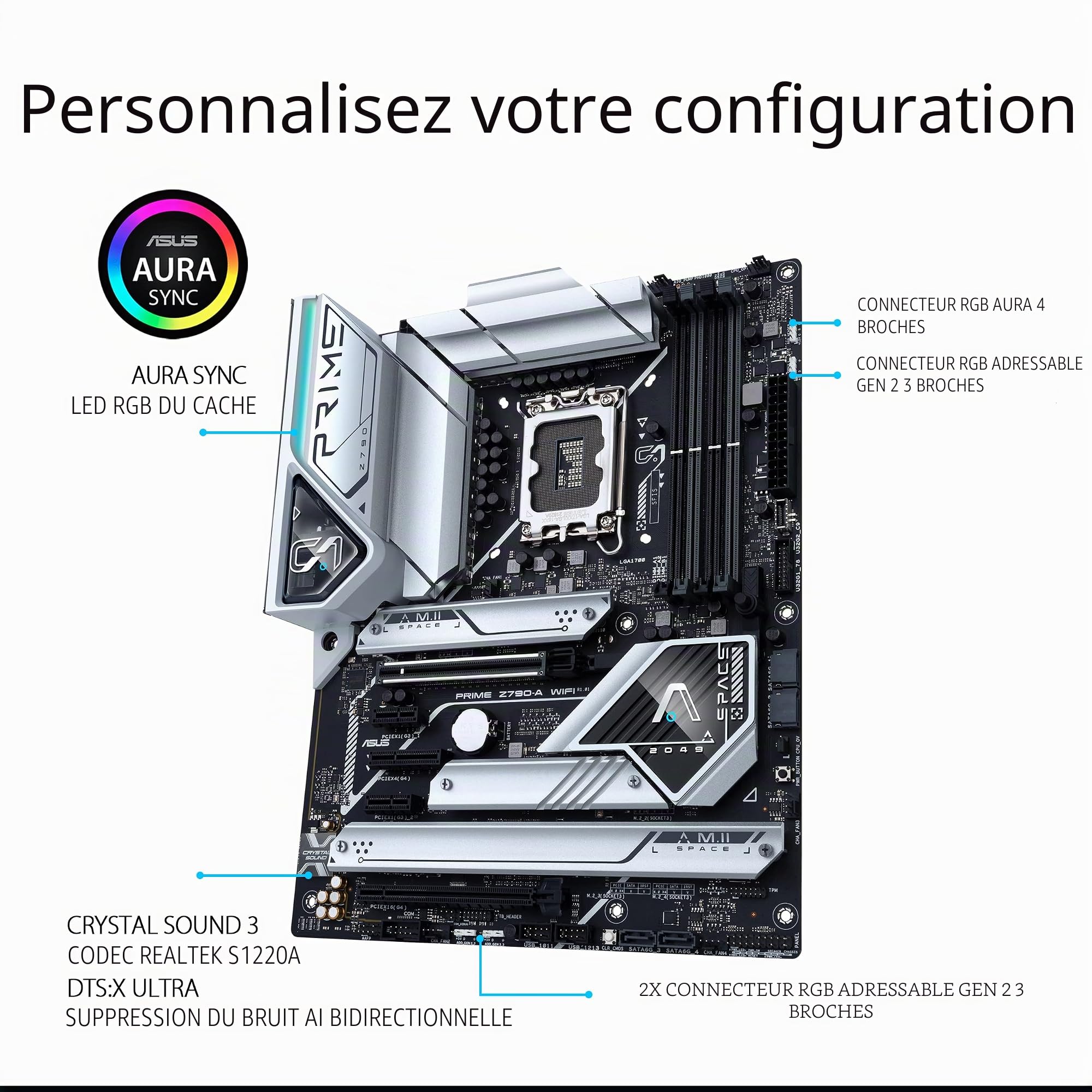 ASUS PRIME Z790-A WIFI – Carte mère Intel LGA 1700 ATX (16+1 DrMOS, PCIe 5.0, 4 x M.2, DDR5, Intel WIFI 6E, 2.5 Gb LAN, HDMI, Display Port, USB 3.2 Gen 2x2 Type-C, Thunderbolt, USB4)