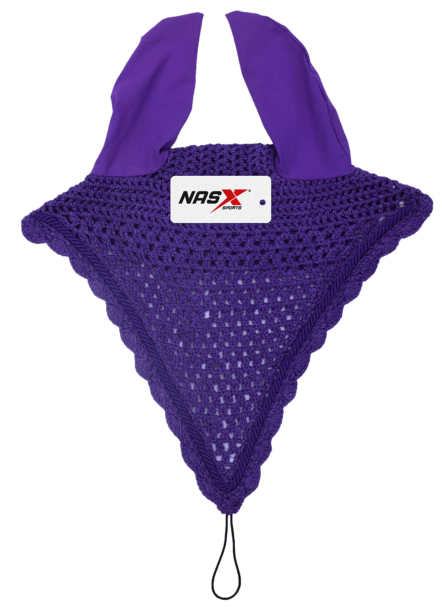 Horse Long Tie Down Fly Hood Fly Veil Ear Bonnet Flyveil Net Handmade Crochet (COB, Purple)
