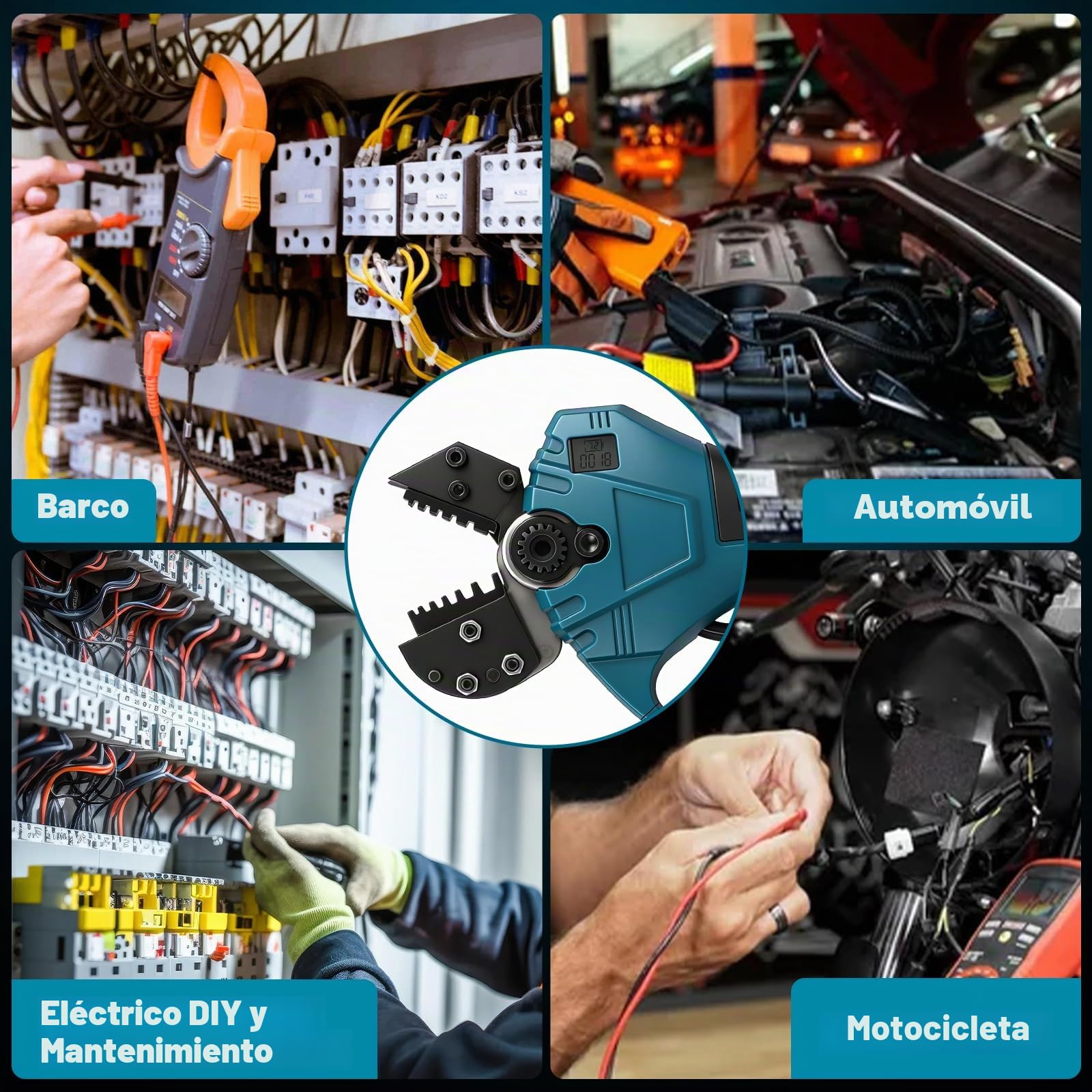 Alicates Crimpadores para Terminales Compatible con Makita 18V, Crimpadora con Moldes, Pelacables 0,5–16 mm² y Pantalla LED Digital (Sin Batería ni Cargador)