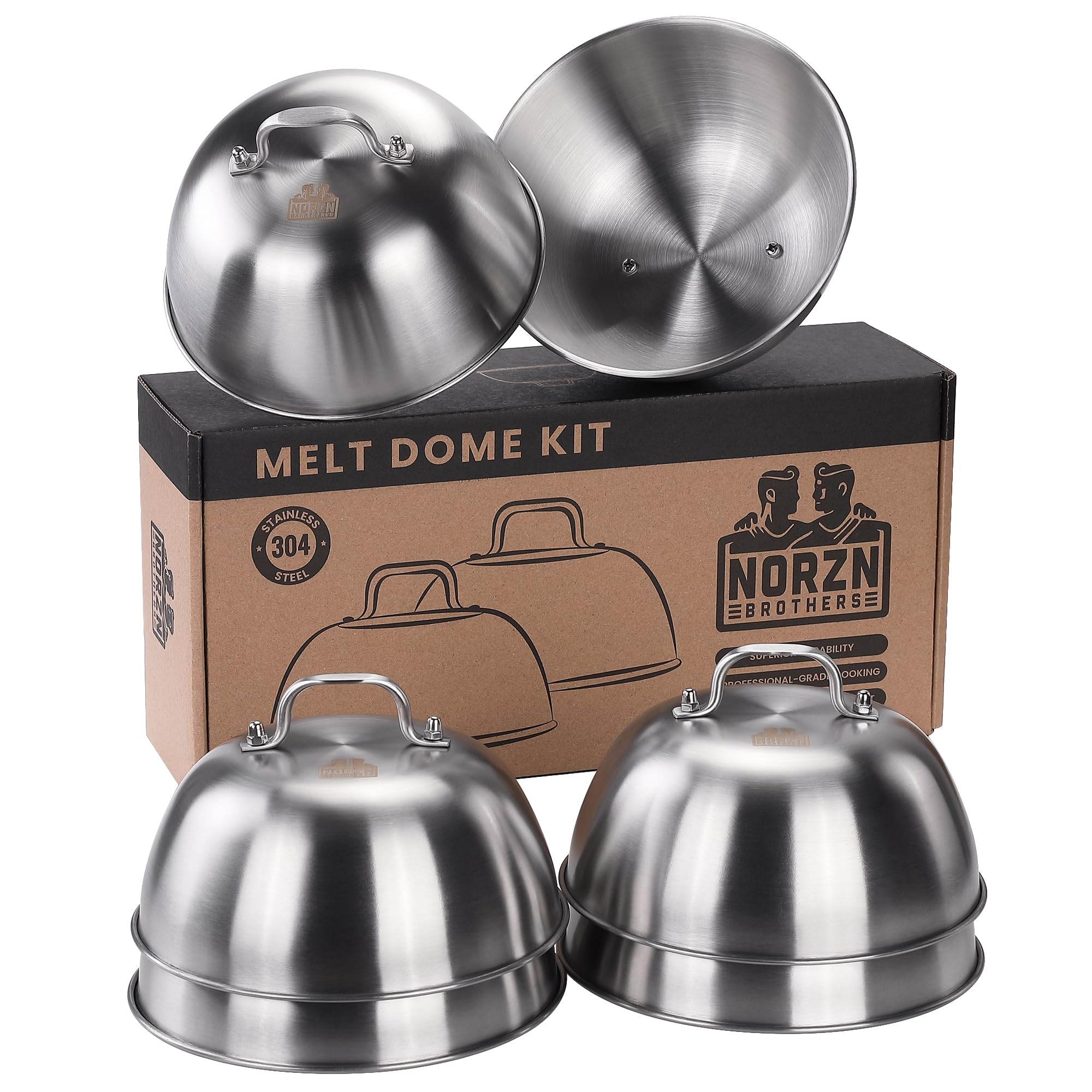 Norzn Brothers® Burger Dome Set of 6 – 304 Stainless Steel Burger Cloche, Burger Cheese Melting Dome, Cloche Dome, Burger Cover for Smash Burger, Grill Lid BBQ, Food-grade Material, 10-Year Warr.