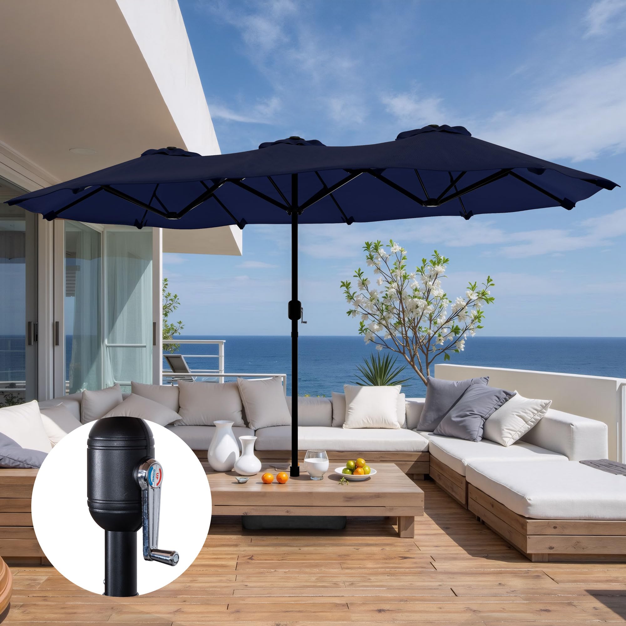 Amazon.com : Shintenchi 16FT Large Patio Umbrella with Base Included,  Outdoor Double-Sided Rectangular Shade with Crank Handle for Poolside Lawn,  Deck & Garden, Dark Blue : Patio, Lawn & Garden