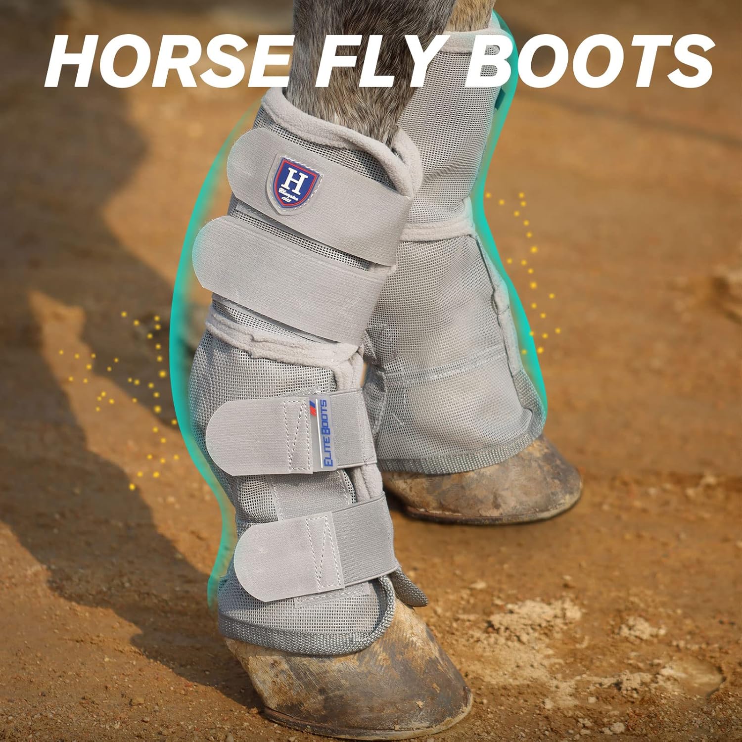 Harrison Howard Horse Fly Boots Perfect Contoured Fit Leg Guards Dense Mesh Boots with Ventilated Comfort Reliable Protection from Summer Elements Set of 4 Silver Grey L