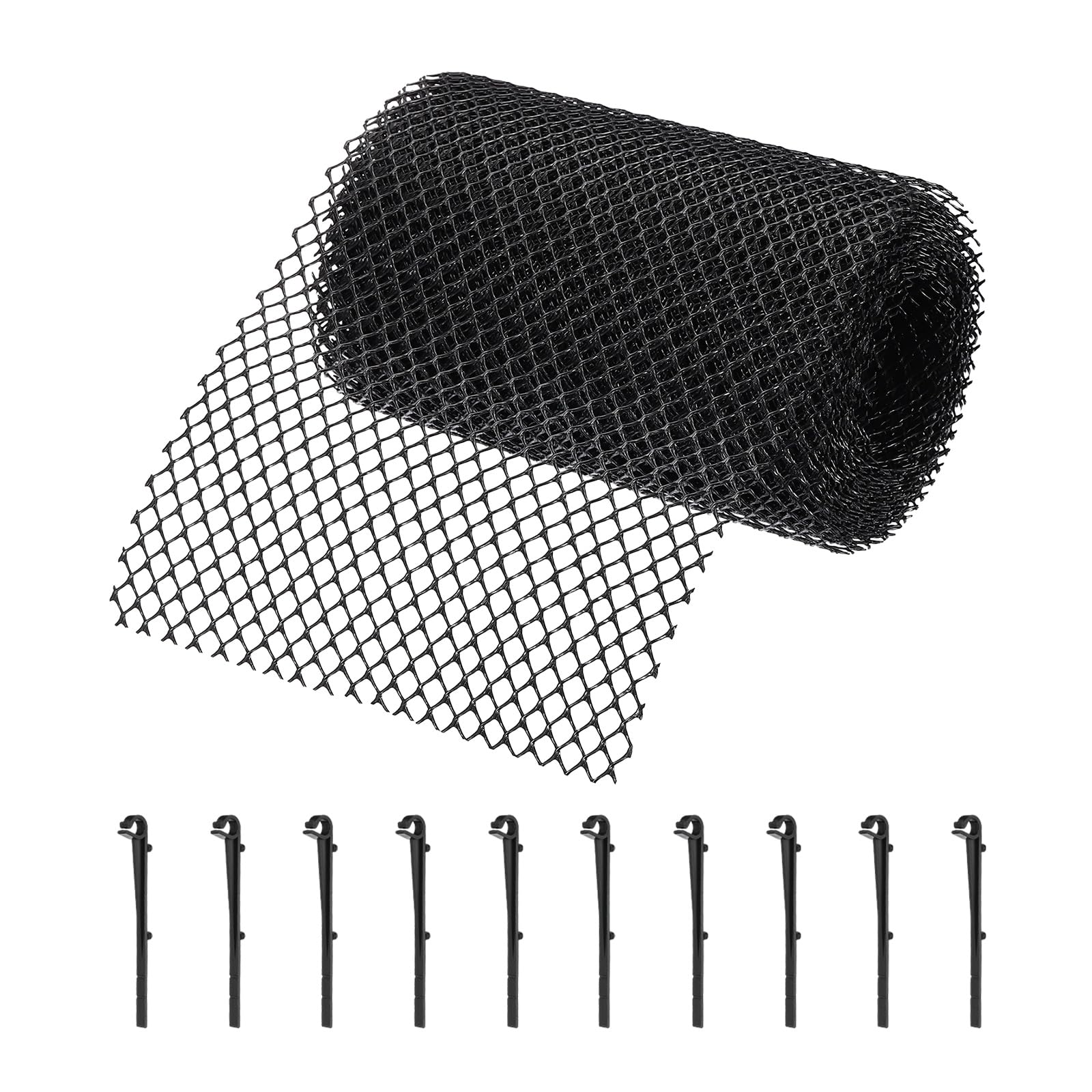 sourcing map Plastic Gutter Guard Mesh Roll, 19.7ft x 7.09 Inch Gutter Guard, Mesh Guards Leaf Protector with 10Pcs Black Clips from Leaves, Twigs, Branches, Debris