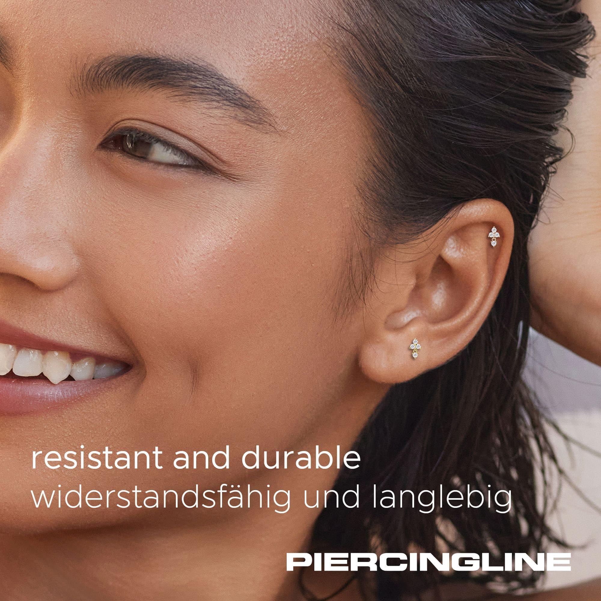 PIERCINGLINE Piercing Stecker 14 Gold Labret mit Innengewinde MOISSANIT-BLUME + MOISSANIT 585er Gold - Roségoldfarben, Goldfarben, Silberfarben