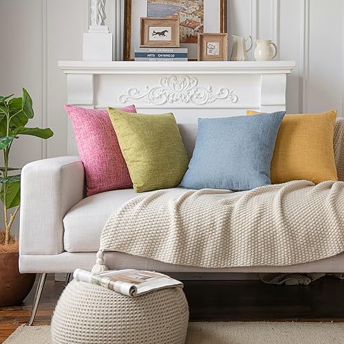 Neelvin Paquete de 4 fundas de almohada de lino de color liso, fundas de cojín de granja para sofá, 20 x 20 pulgadas