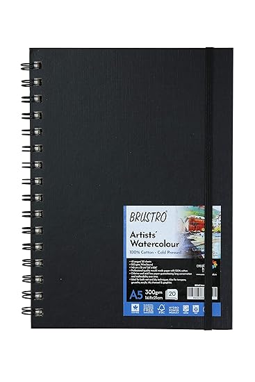 BRUSTRO Artist 100% Cotton Watercolour Wiro Bound Journal Cold Pressed 300 GSM, A5 - (20 Sheets)