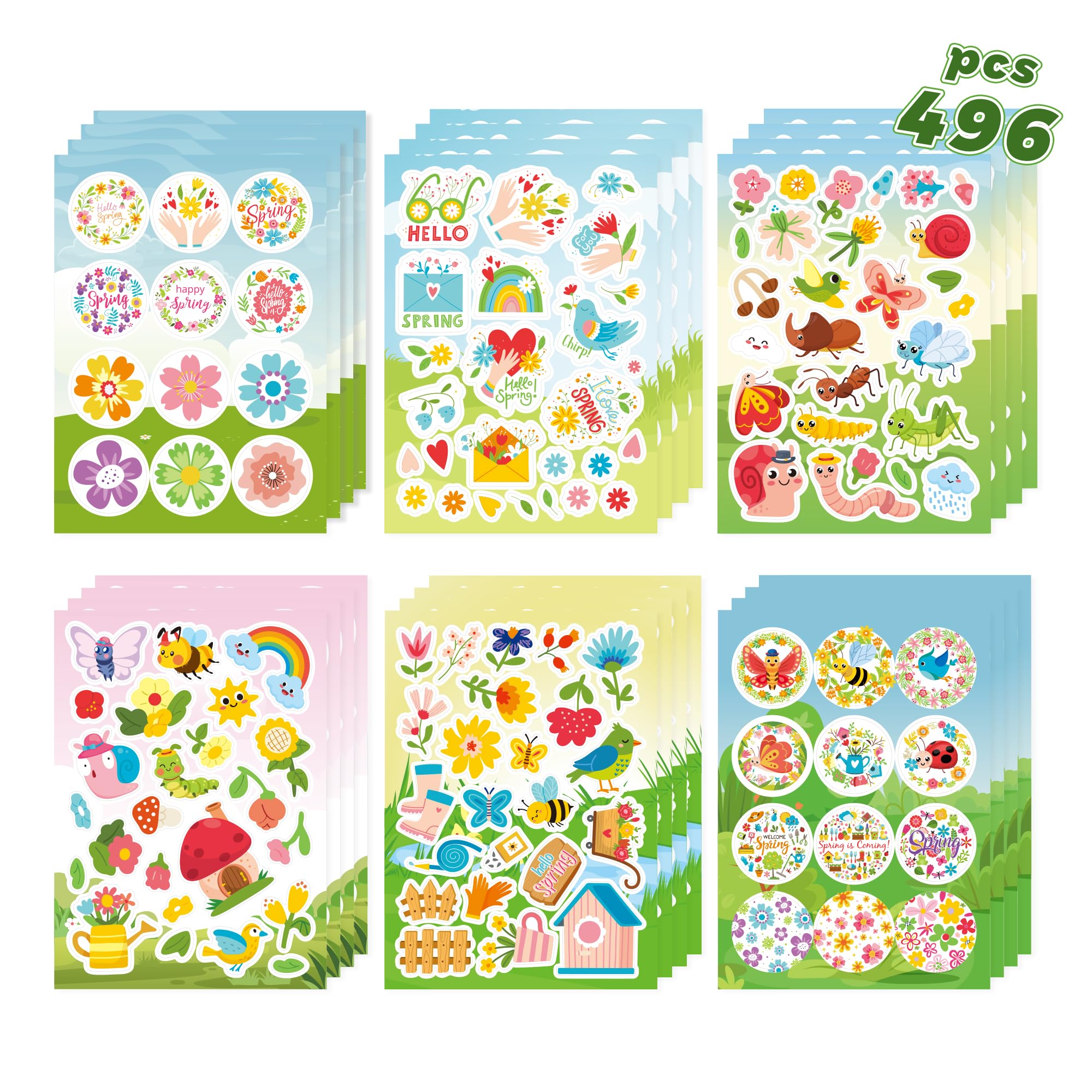 Joyful Start Spring Stickers for Kids - 496 Pcs Flower Stickers for Kids Classroom Spring Sticker Bulk for Holiday Party Favors Supplies