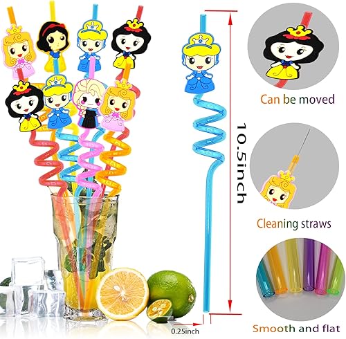 Miniatura 3 de Recibirás 25 pajitas y suministros de fiesta con temática de Disney incluyendo 2 cepillos para limpiar pajitas para una fiesta de cumpleaños de niñas