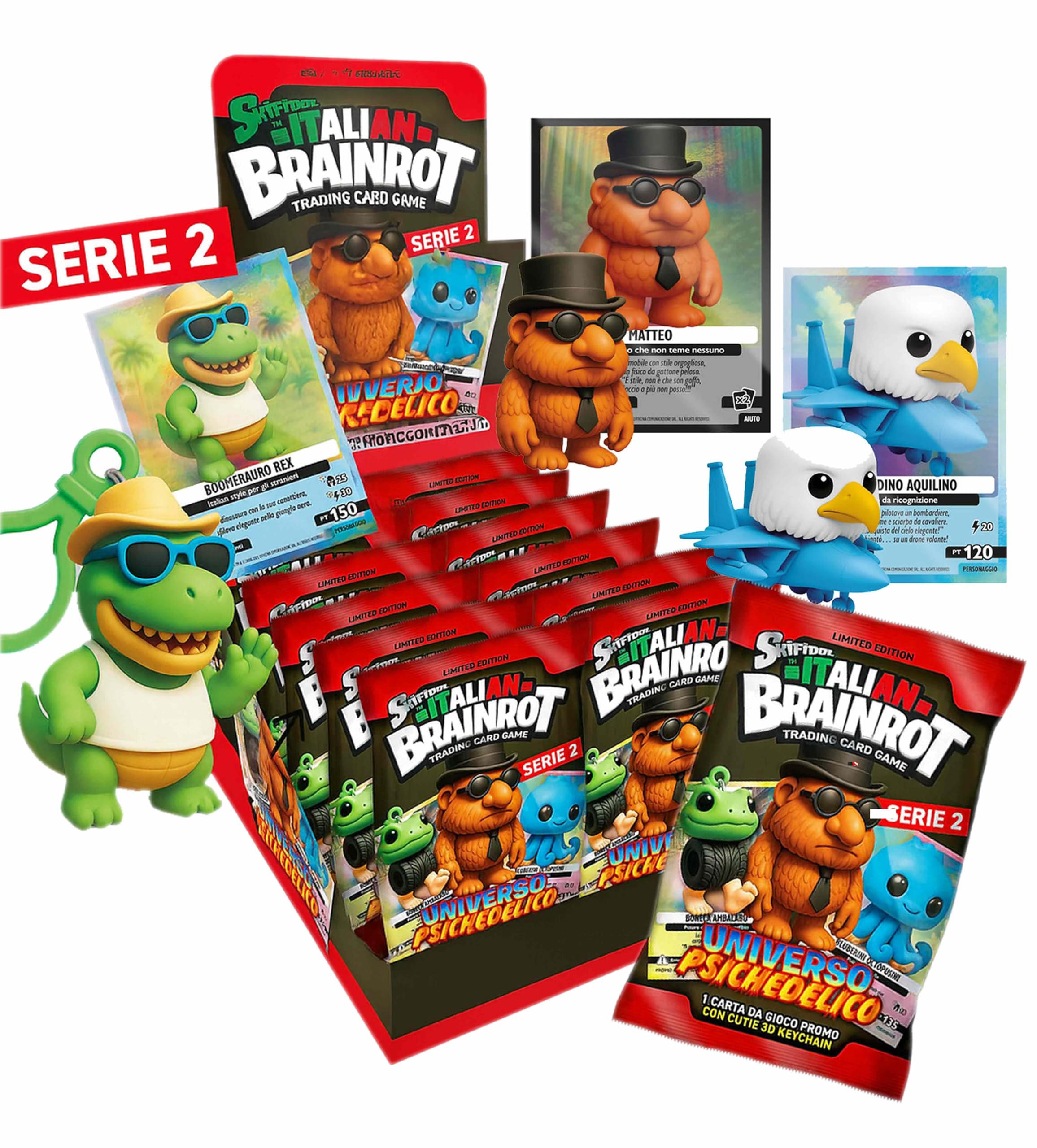 Skifidol 12 Bustine Cards Olografiche+ Personaggi 3D Collezionabili | Serie Italian Brainrot Universo Psichedelico | personaggi casuali | Seconda Serie Novità!!!