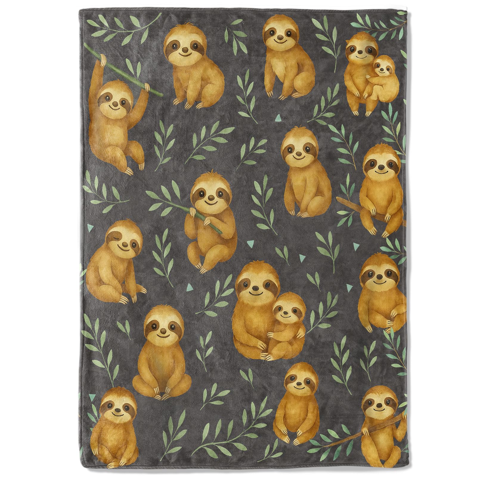 coedoaes Cute Sloth Fleece Blanket,50x60in,Adorable Cartoon Leaves Dark Throw Blankets,Soft Cozy Lightweight, Ideal for Bed Living Room Home Decor,