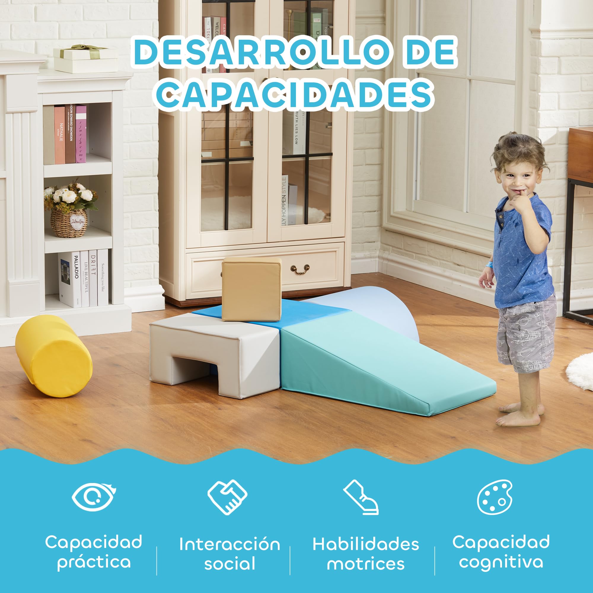AIYAPLAY Juego de 6 Bloques Psicomotricidad para Niños Bloques de Construcción Figuras de Construcción Juguete para Aprendizaje para Escalar y Gatear Multicolor