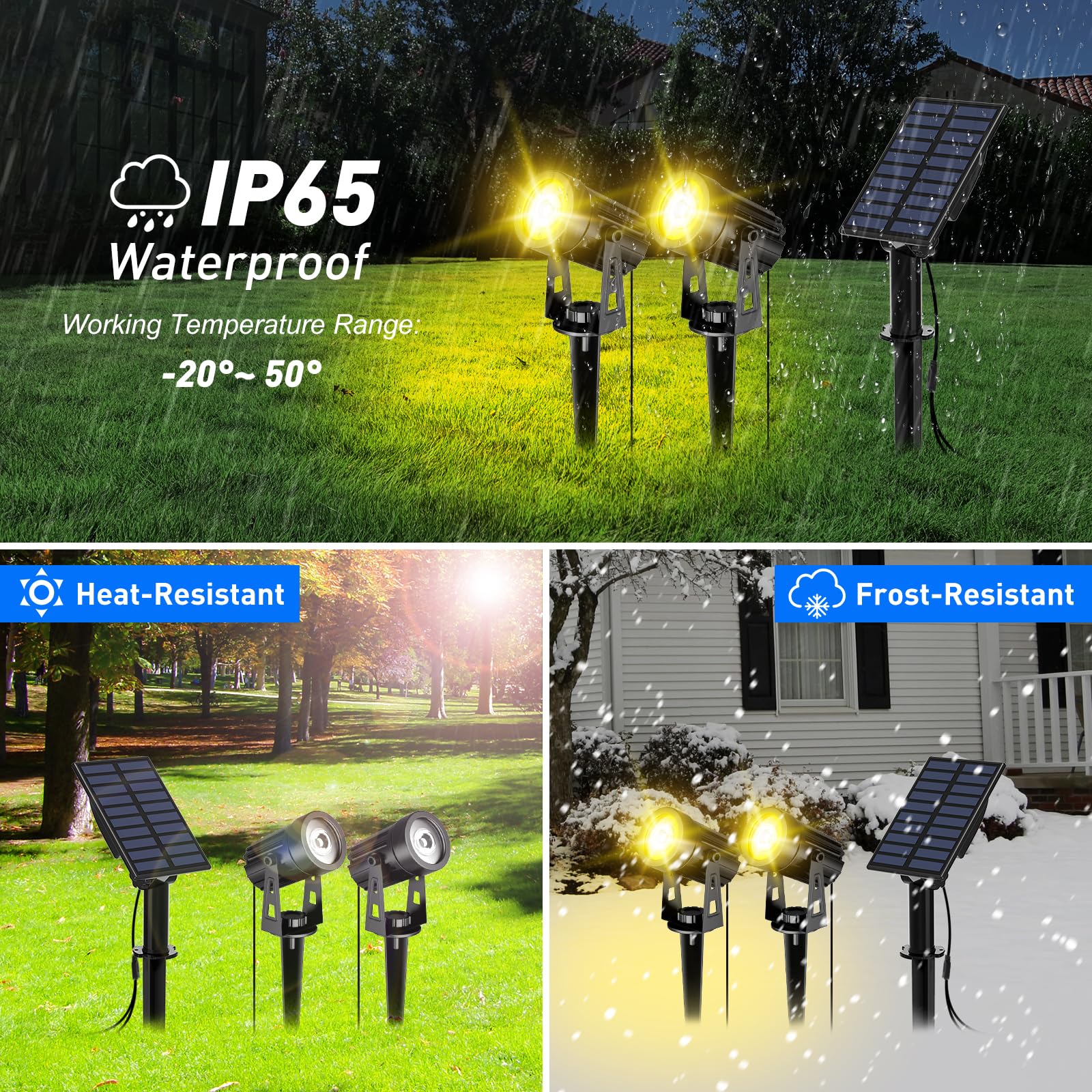 T-SUN Faretto Solare Esterno Lampada da Giardino Solare 2 Modalità di Illuminazione 270 ° Regolabile Impermeabile IP65, Automatico on/off per Alberi, Giardini, Strade, Prati(6000K, 2H)
