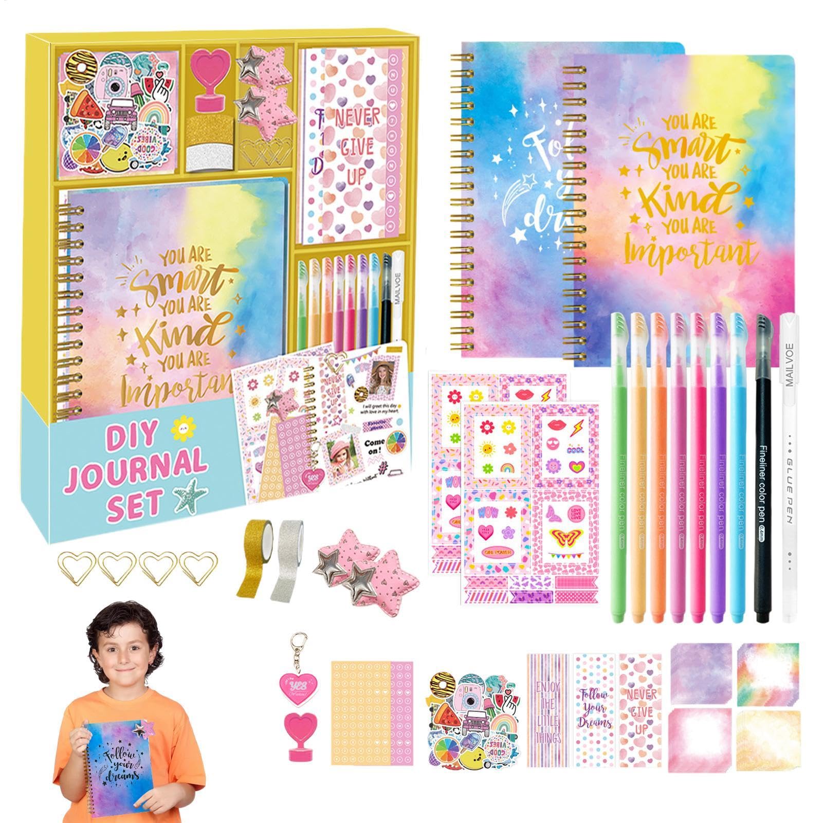 Zestaw dziennika do scrapbookingu, zestaw pamiętników, kreatywny zestaw | papeterii dla dziewcząt do codziennych planów, notatek, urodzin, świąt lub szkoły, 30 x 25 x 3 cm, 765 g, materiał papierowy