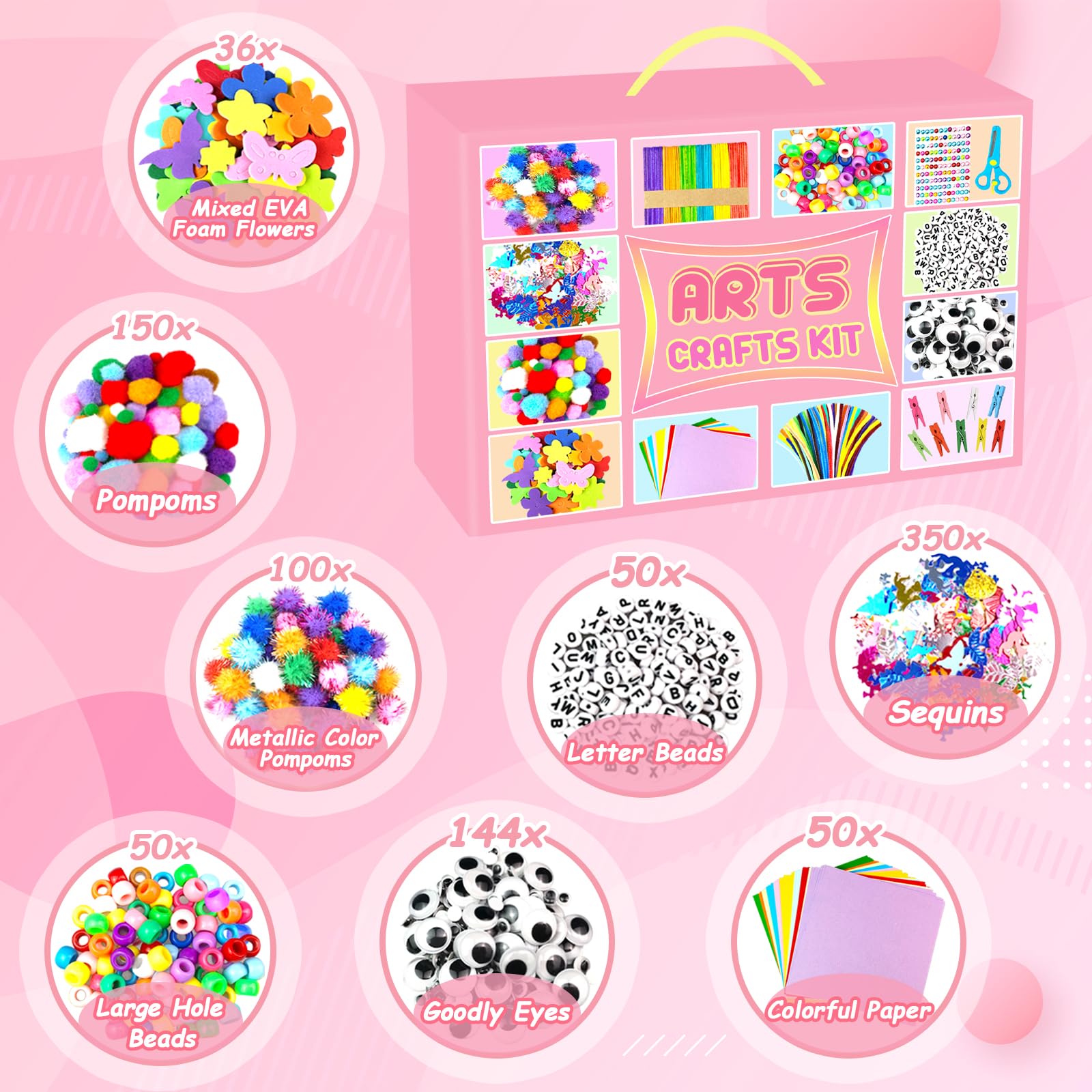 BNUZEIYI 2000 PCS Arts and Crafts Supplies for Kids All-in-1 Craft Kit with Pipe Cleaners Craft Box Set DIY Crafting Supply School Supplies Toys Gifts for Girls Boys Ages 4-6 - Image 2