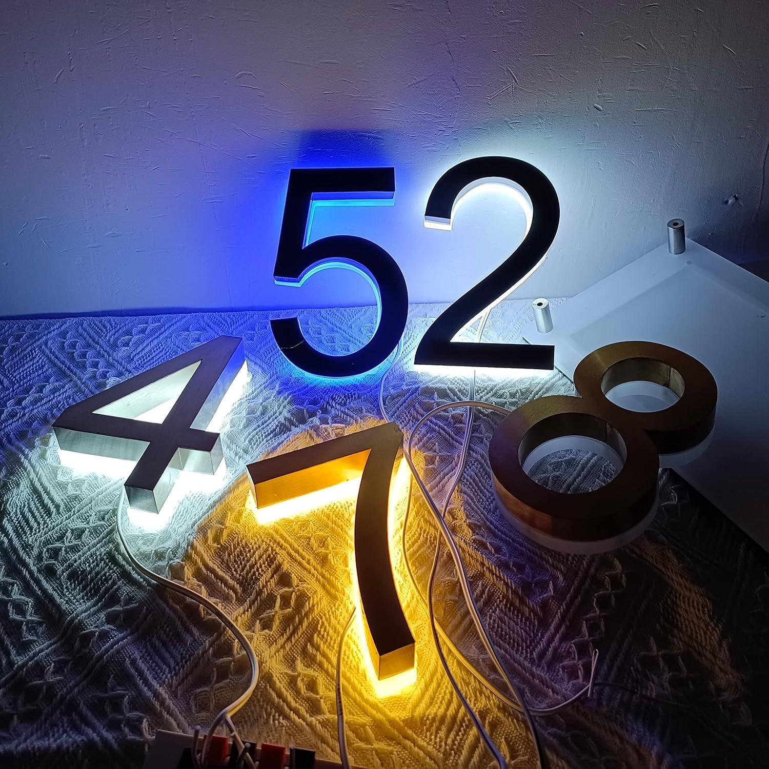 Metal 3d Led House Number Plaques Light Outdoor Waterproof Lighted Home Hotel Door Plates Stainless Steel Illuminated Letter Sign Address Plaque, Brushed Black Stainless Steel, 12.5 Centimetres