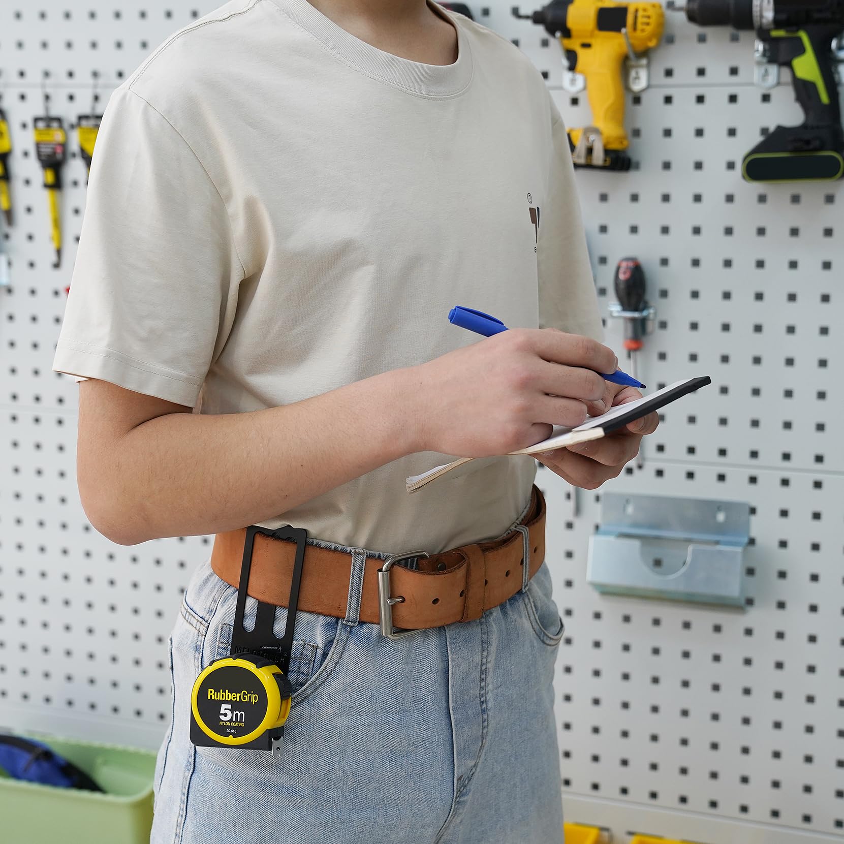 MELOTOUGH Tape Measure & Drill Holder For Tool Belt - Metal Clip On Holster (Silver) - View #3