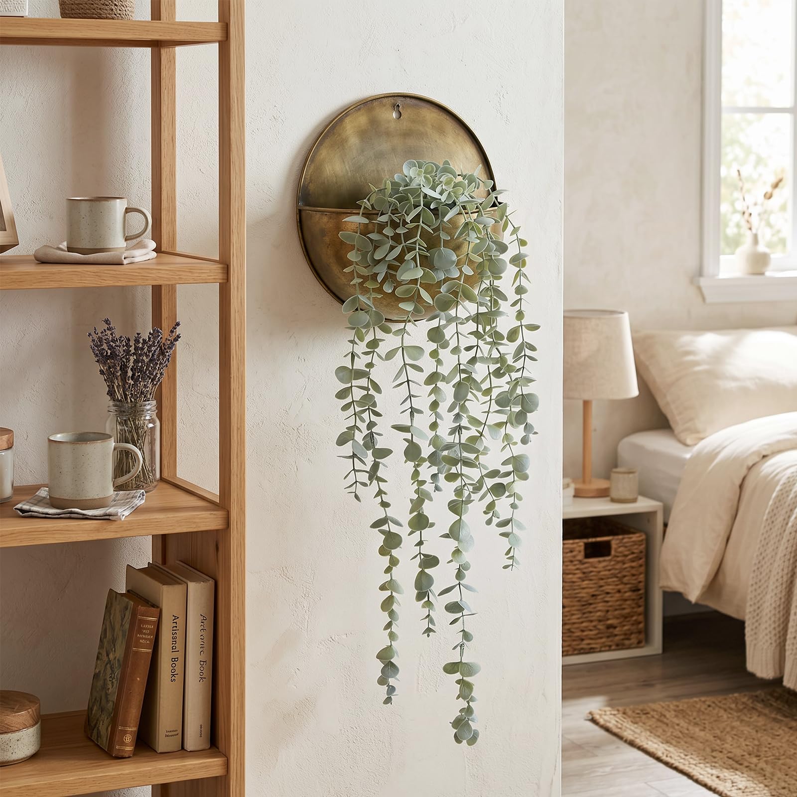 COCOBOO 1pcs Artificial Hanging Plants, Fake Potted Eucalyptus Faux Hanging Plant for Wall Room Home Indoor Outdoor Shelf Decor Product Image 5