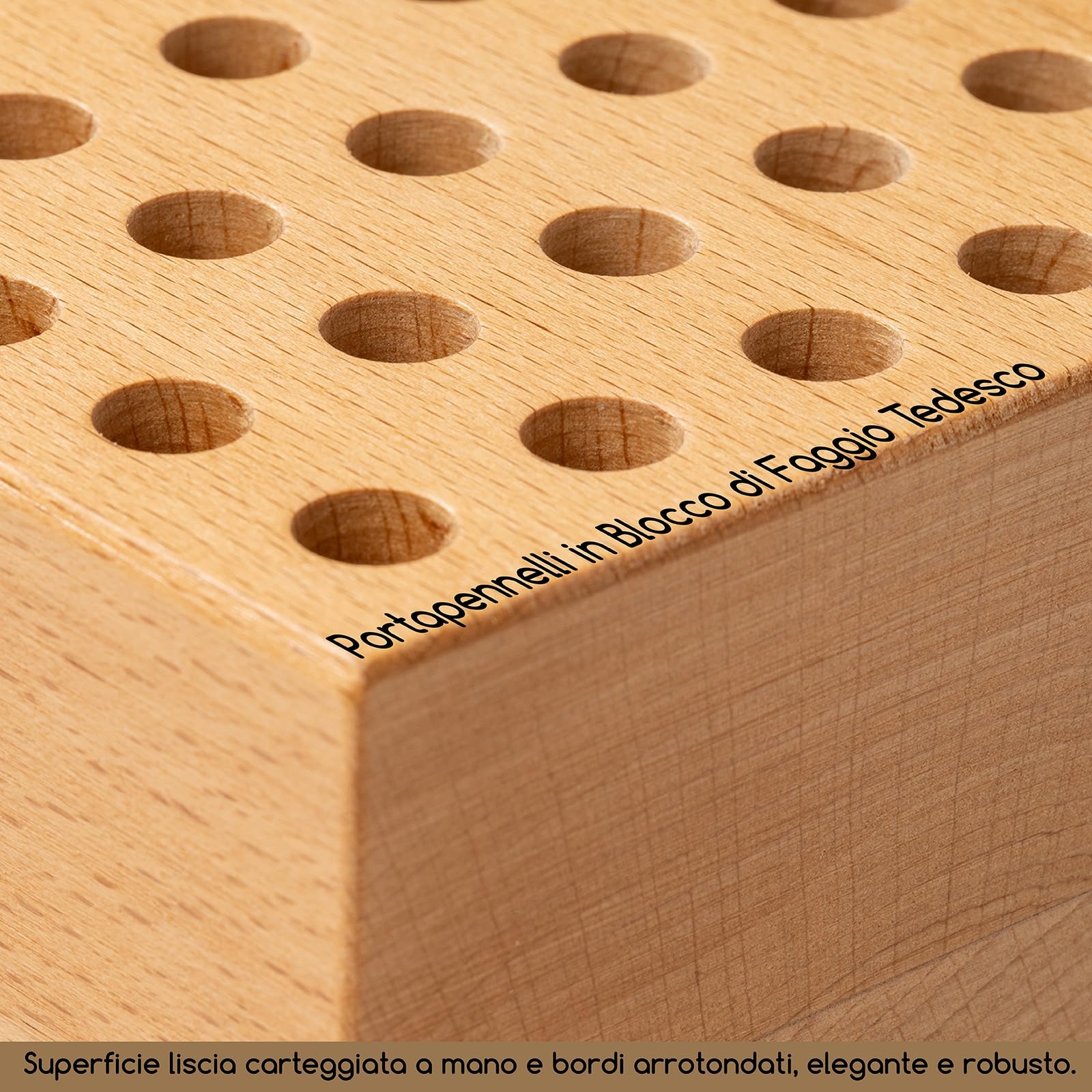 MEEDEN Portamatite e porta pennelli in legno di faggio: organizer per pennelli da pittura a 36 fori, supporto per matite in legno per pennelli, penne e strumenti artistici, espositore per pennelli
