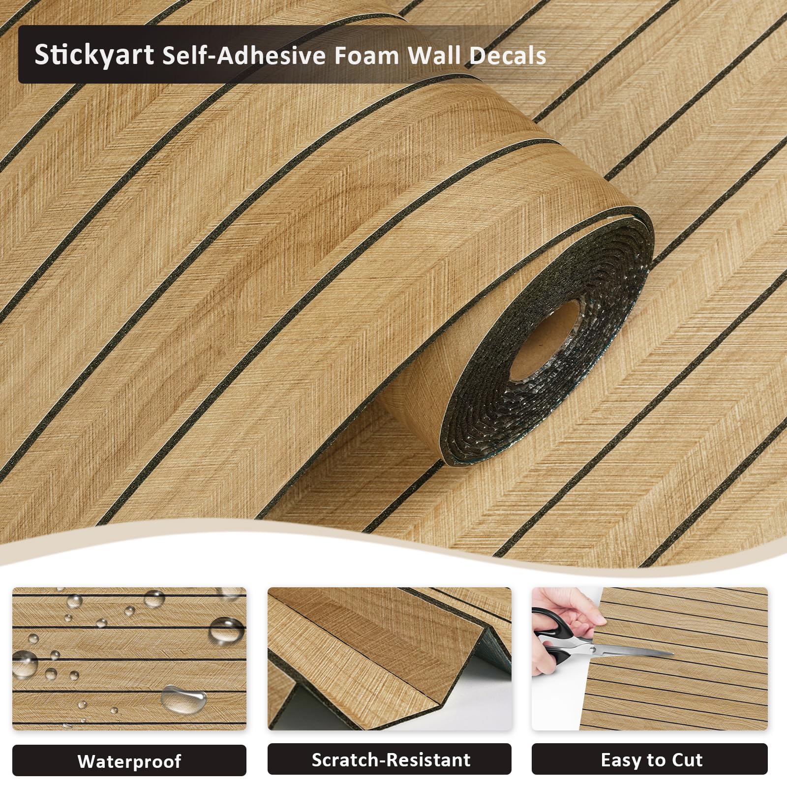 Stickyart Paneles Decorativos para Pared Imitacion Madera Marron Papel Pintado Grueso 60cmX500cm Listones de Madera Decorativos PVC Revestimiento Pared Autoadhesivo Mural para Techo Comedor Habitación
