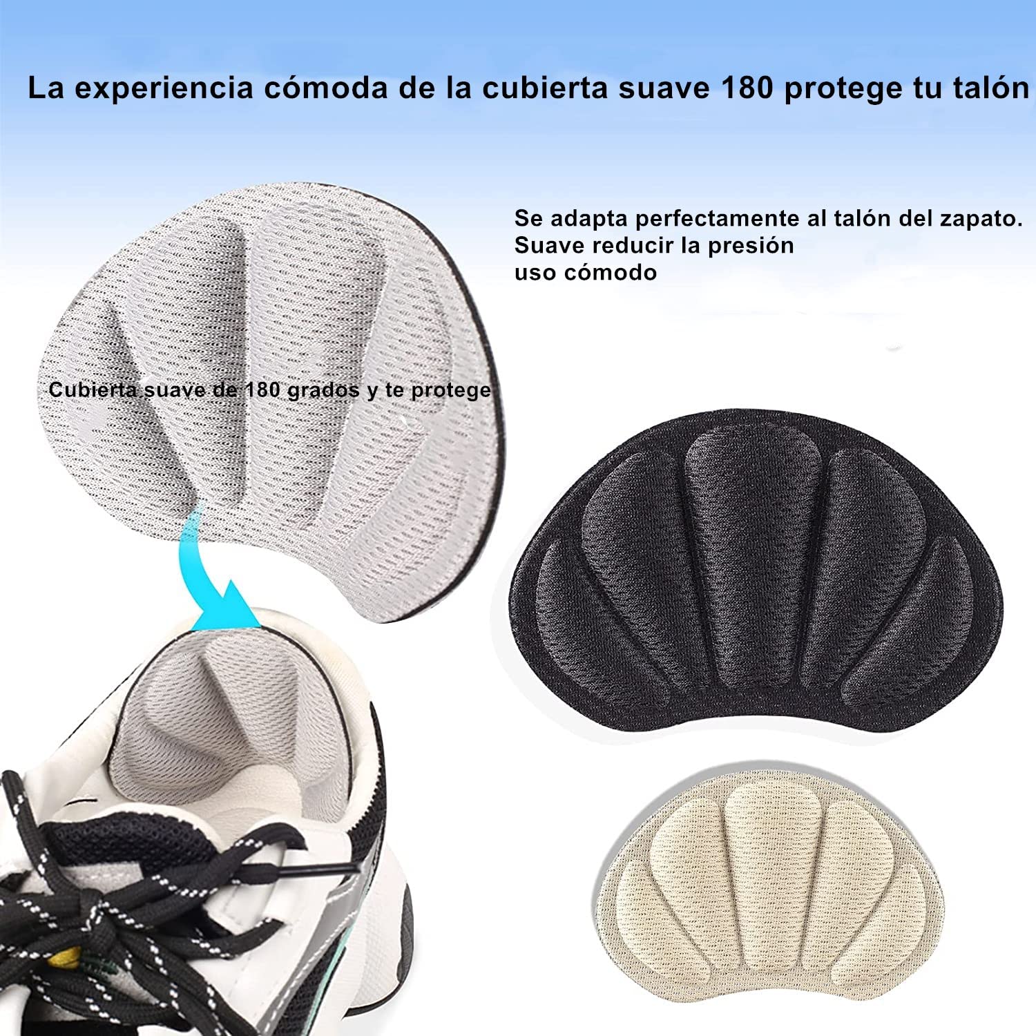 3 Paia Di Talloniere Antiscivolo Per Scarpe | Morbide E Autoadesive Per Uomo E Donna | Beige + Nero + Grigio - 3
