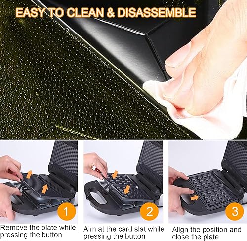 Miniatura 7 de Panini - Máquina de sándwiches de prensa para parrilla, 3 en 1 con platos extraíbles, prensa de panini antiadherente de 750 W, waflera cuadrada que