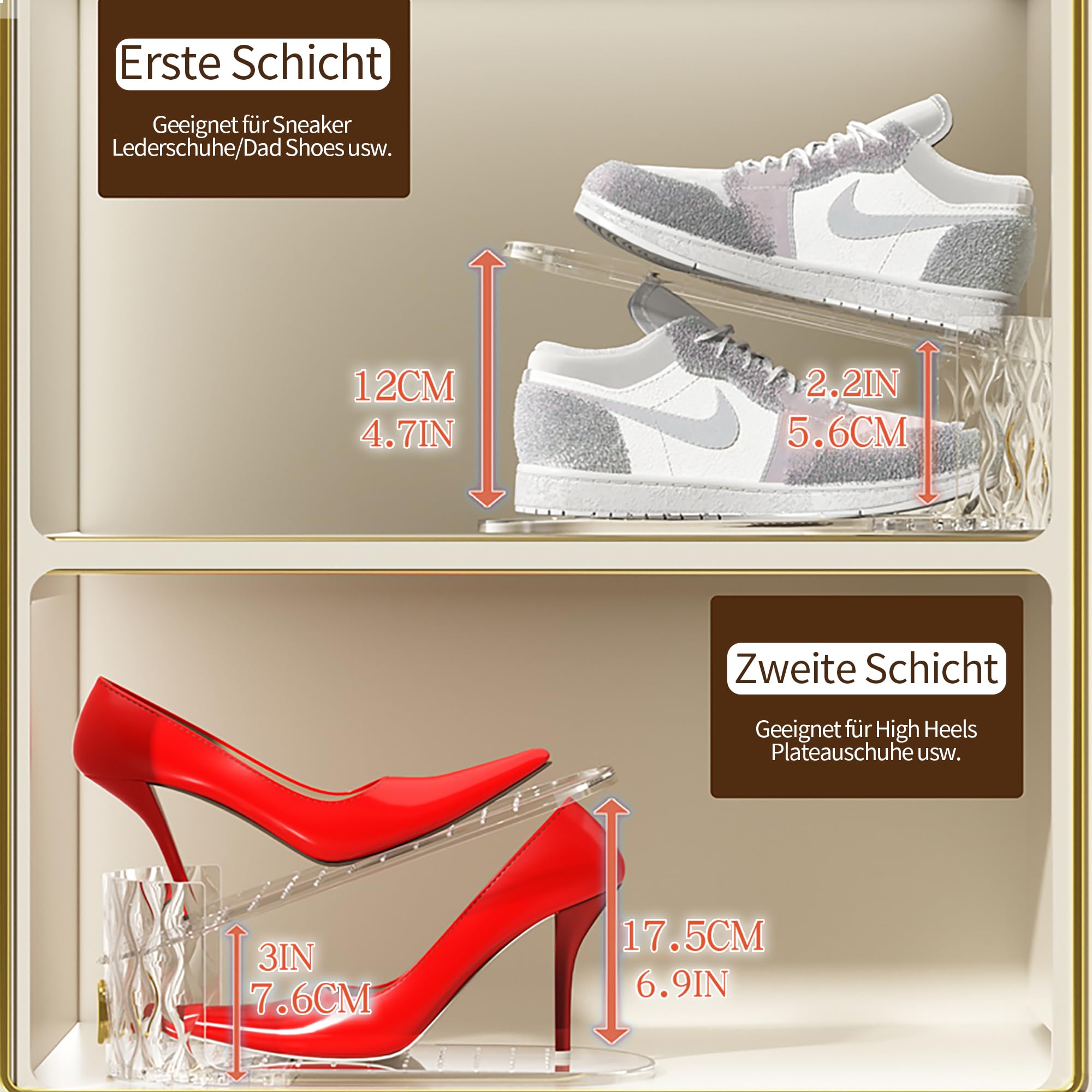 15 Stück verstellbare transparente Schuhschlitz-Organizer, platzsparend, doppellagig, Schuhregal Schuhstapler für Schuhaufbewahrung Schuhorganizer, stapelbarer Schuhhalter für Sneakers, Absätze un